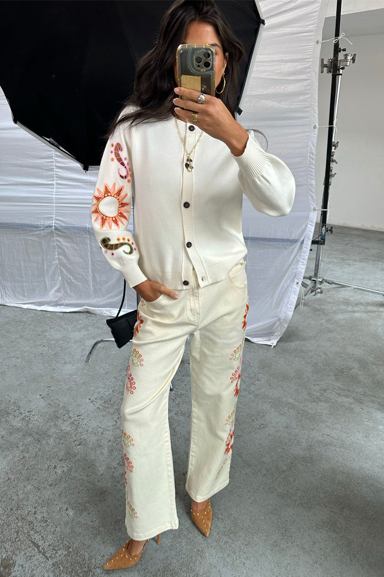 Ecru Enchanted Cut Work Scallop Jeans Petite、mySite、solidvoid