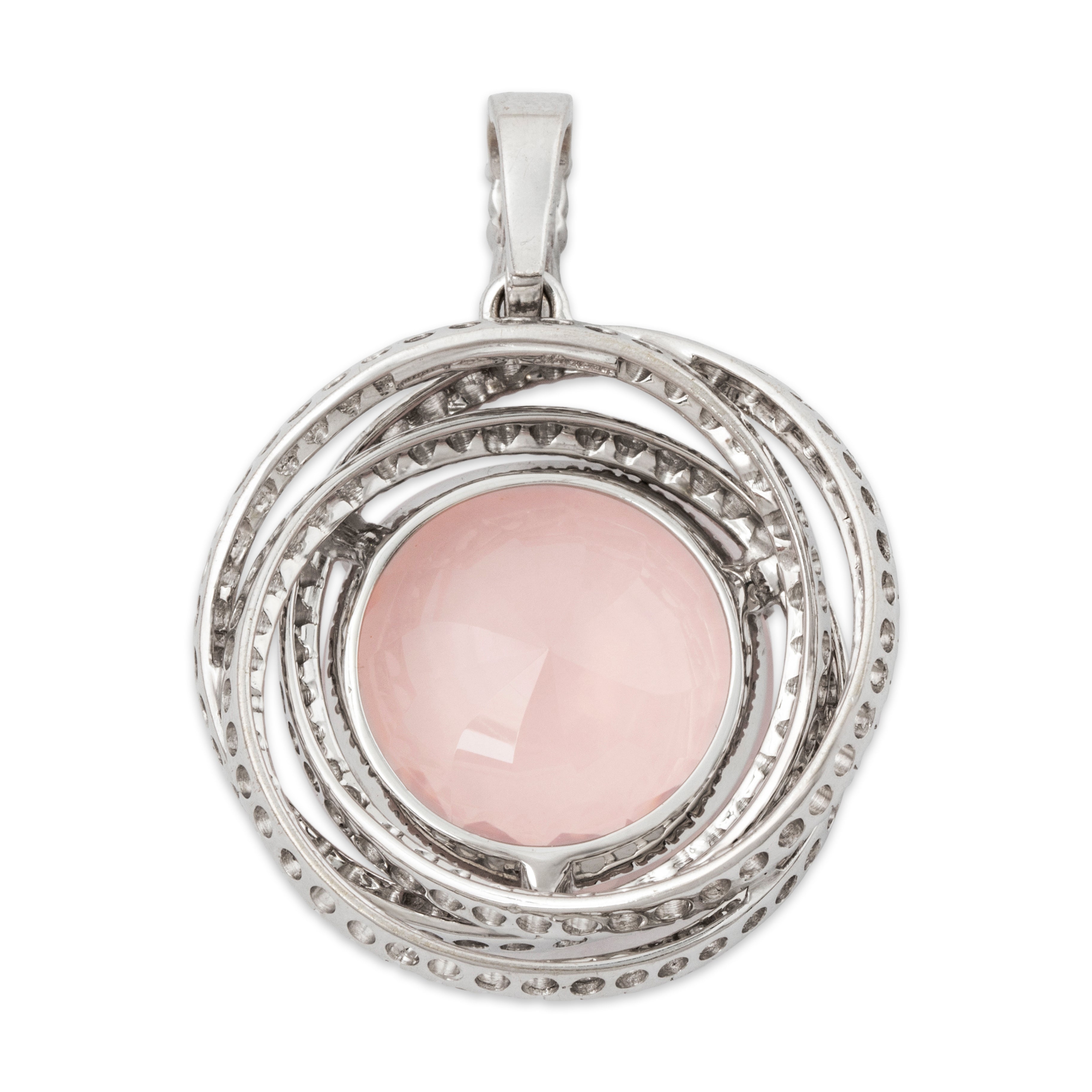 Vintage Large Leo Pizzo 18k White Gold 7.7ct Rose Quartz 2.1cttw Diamond Pendant、mySite、hinf8tx79