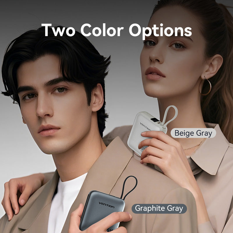 Vention 10000mAh Mini Power Bank (USB-C + USB-C/Lightning) with Built-in USB-C and Lightning Cables 35W Gray、mySite、fannypackpong