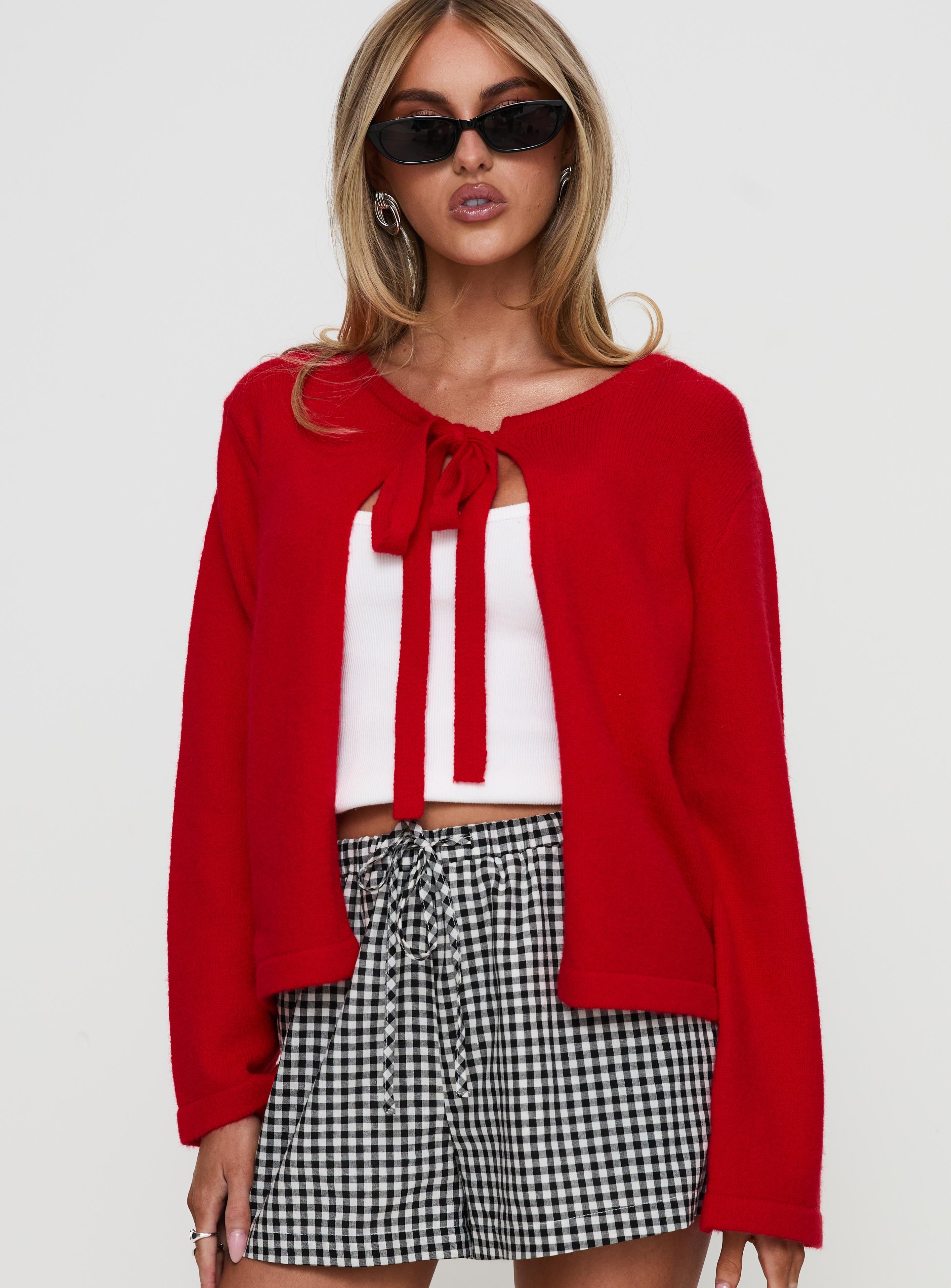 Norine Tie Up Knit Sweater Red、mySite、solidvoid