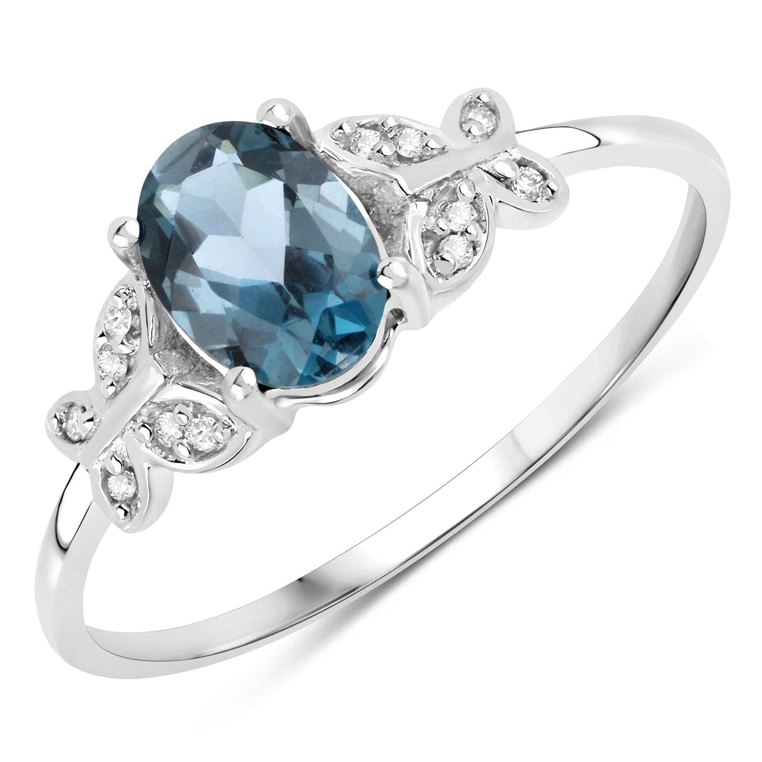London Blue Topaz and Diamond Butterfly Ring in 14K Gold、mySite、g9winljtr