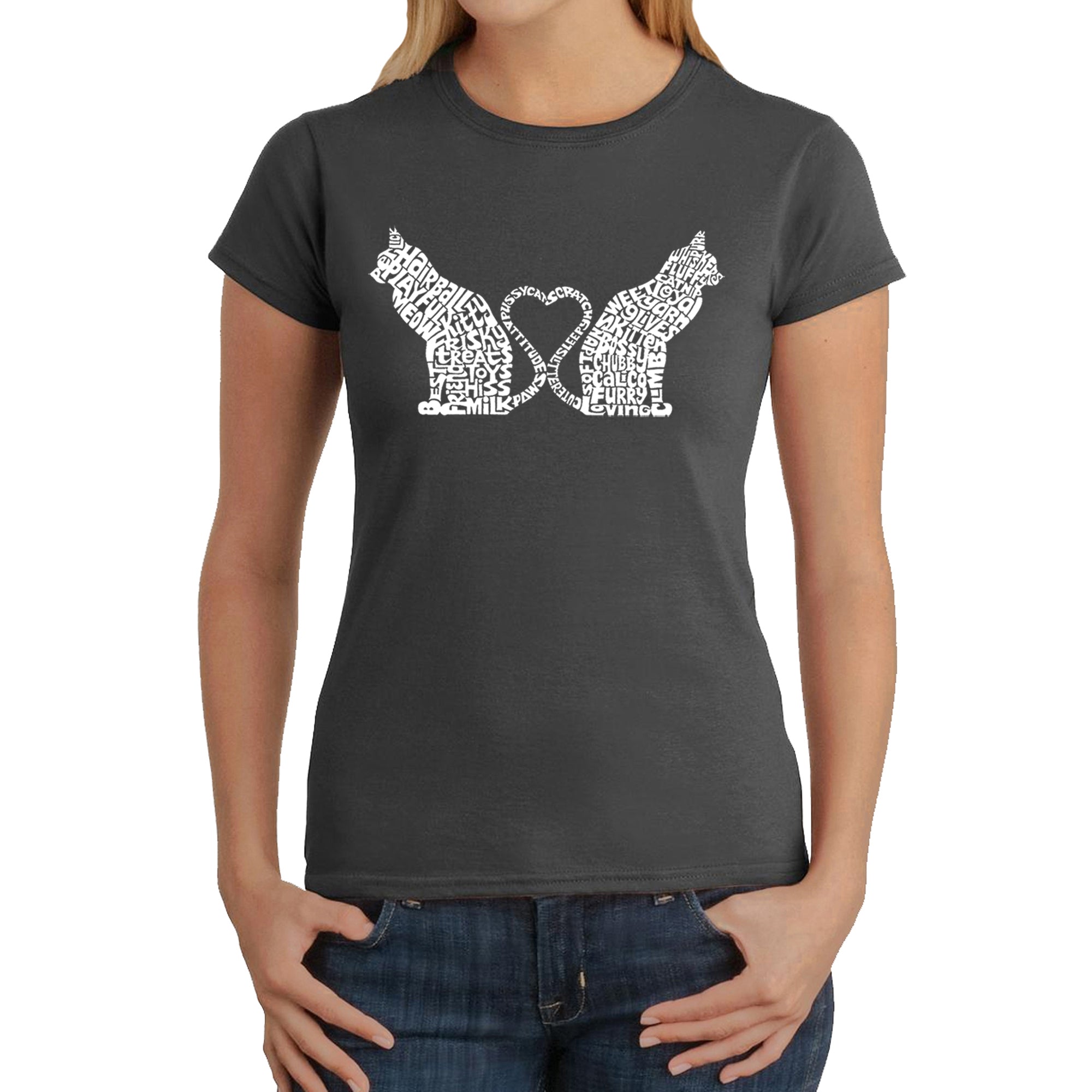 Cat Tail Hearts - Women's Word Art T-Shirt、mySite、camillekostekn