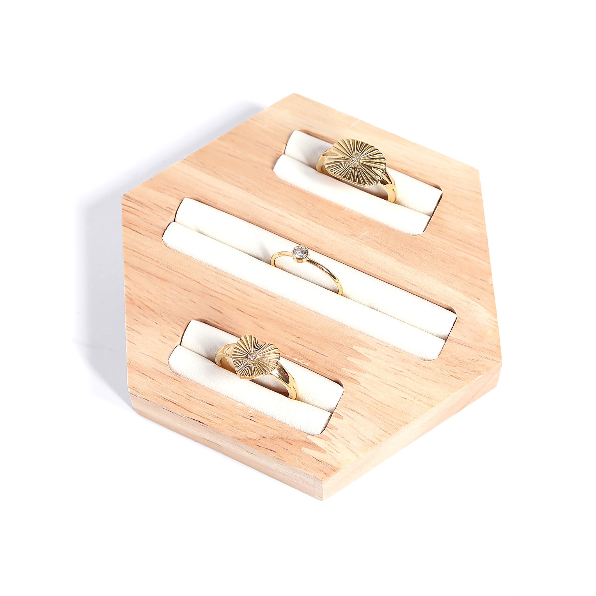 Natural Wood & Leather Hexagon Ring Display / DSP0021、mySite、dreamappss