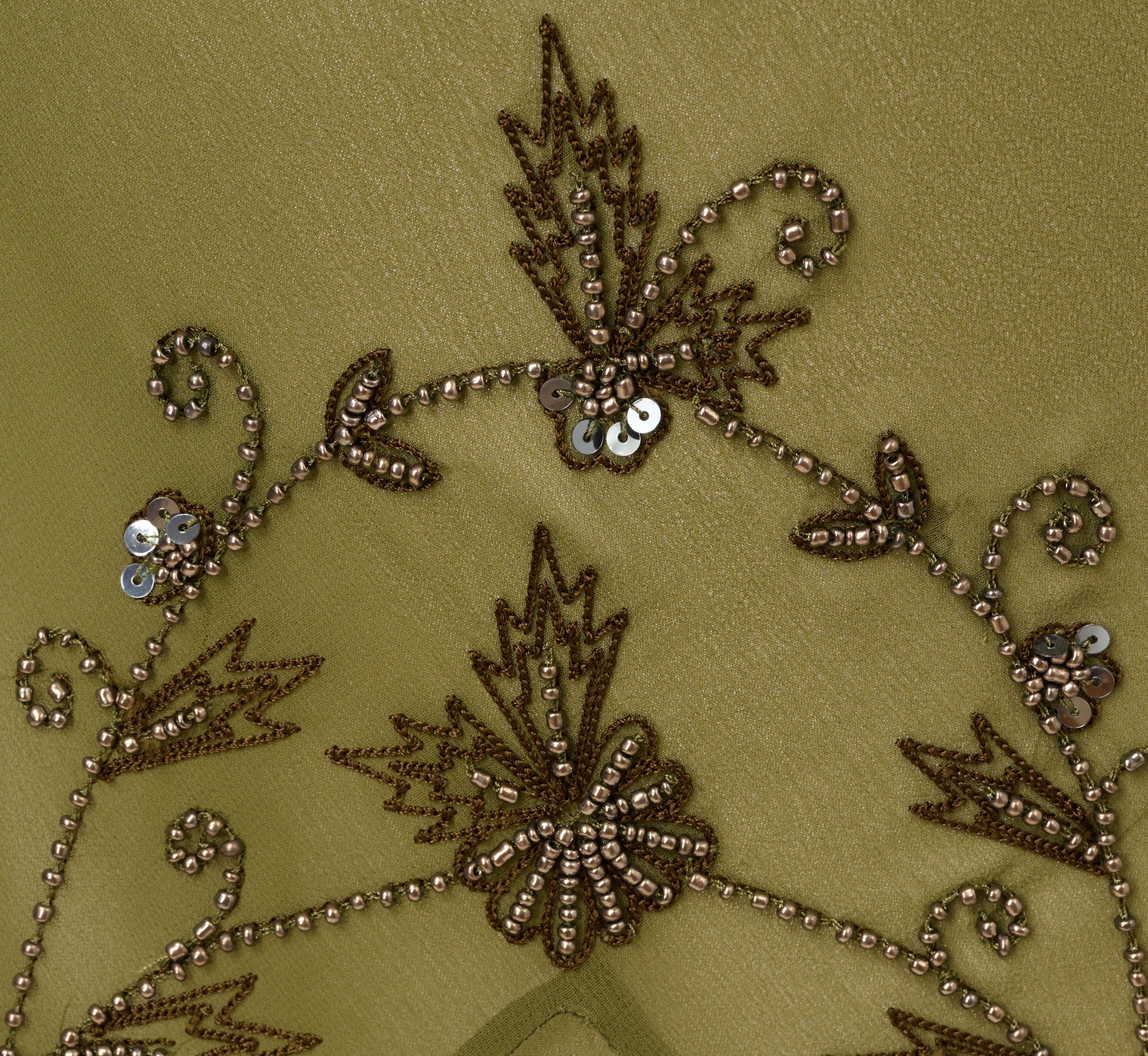 Vintage Beaded Midi Fairy Dress With Sharkbite Hem In Olive、mySite、solidvoid