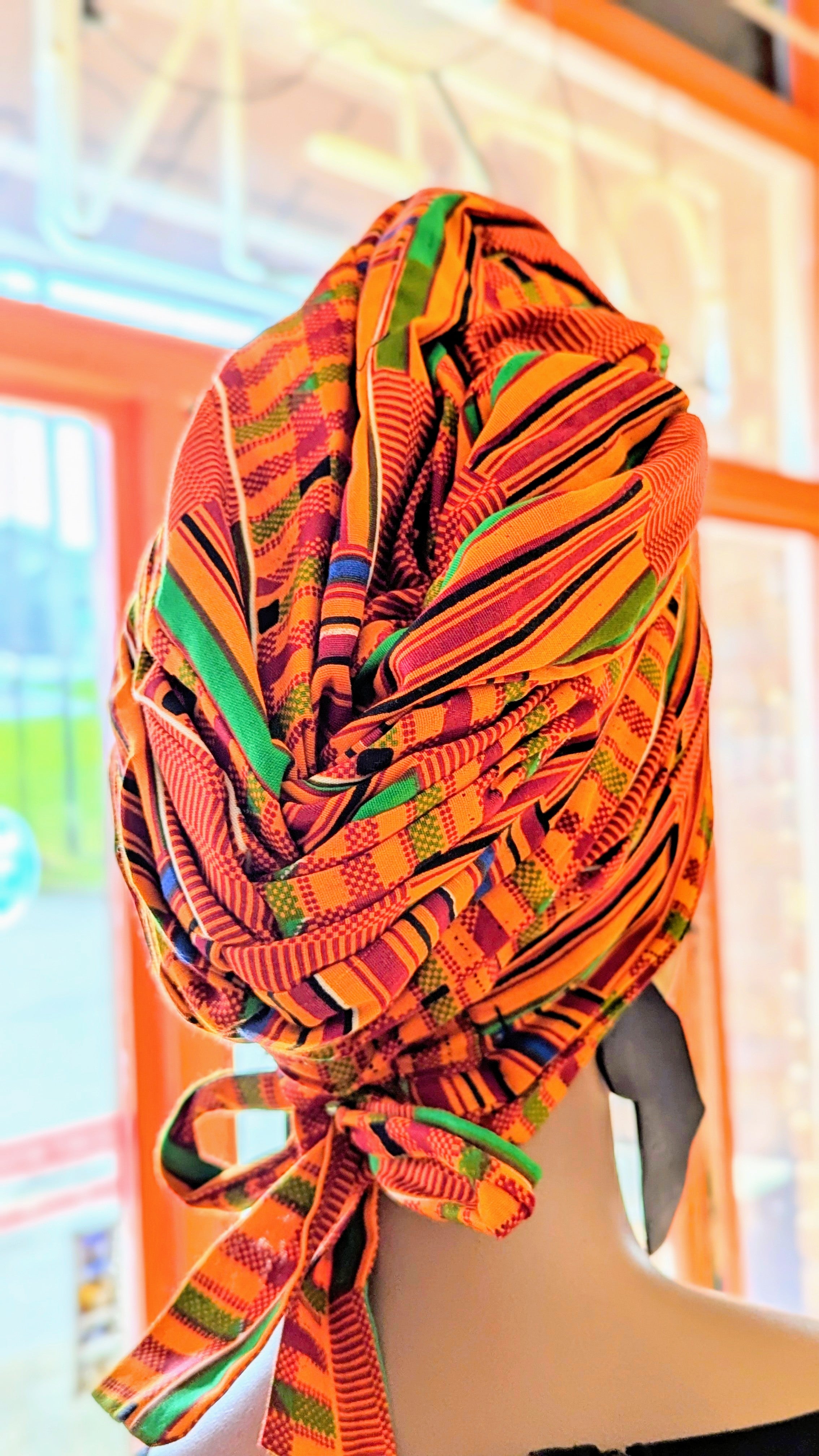 Dupsie's Adisa Multicolored Kente African Print Pre-Tied Head Wrap DP3227PT9、mySite、solidvoid