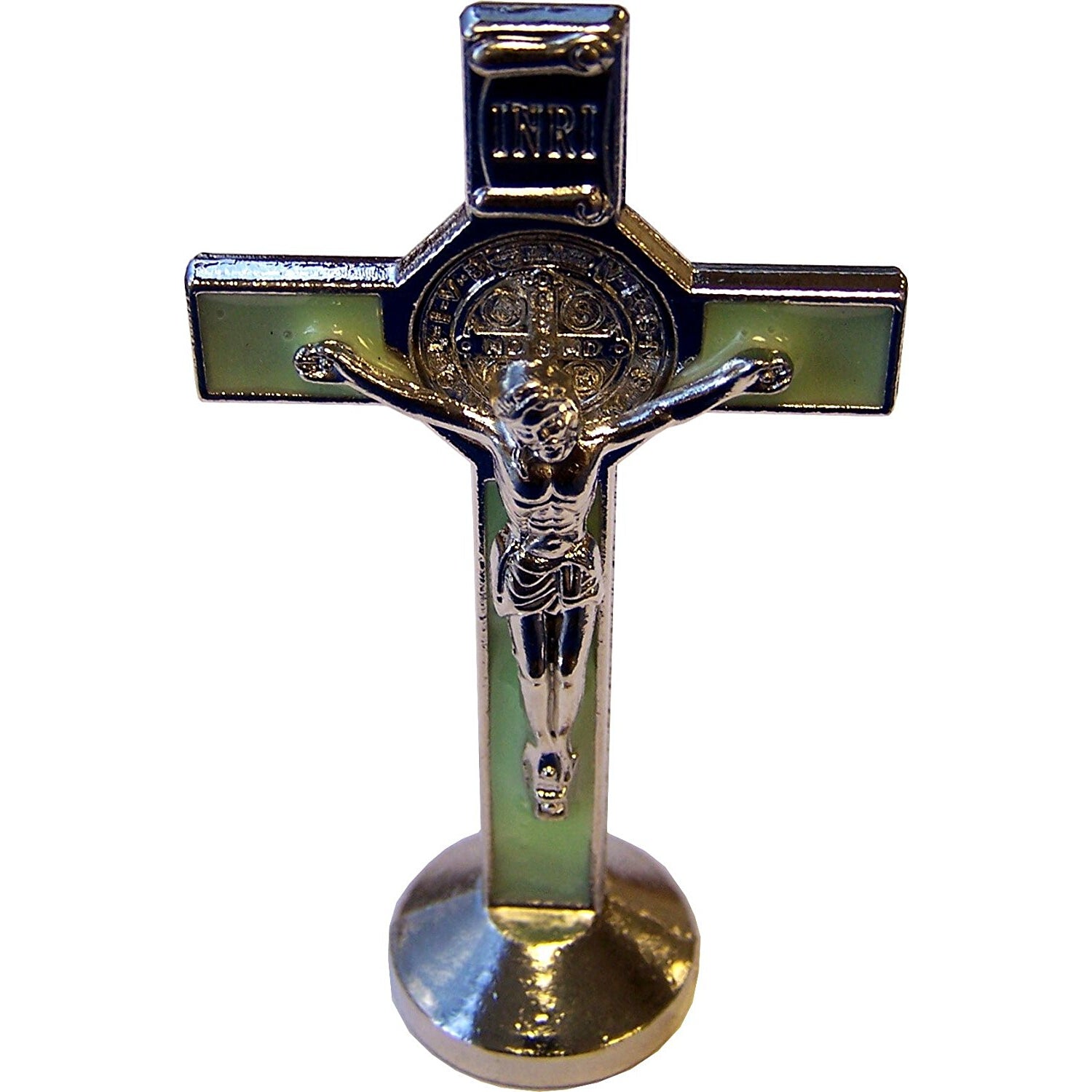 Holy Land Market Saint Benedict Small Crucifix with Sticker for Car or Table (3 inches) (Phosphorous)、mySite、topwebapps