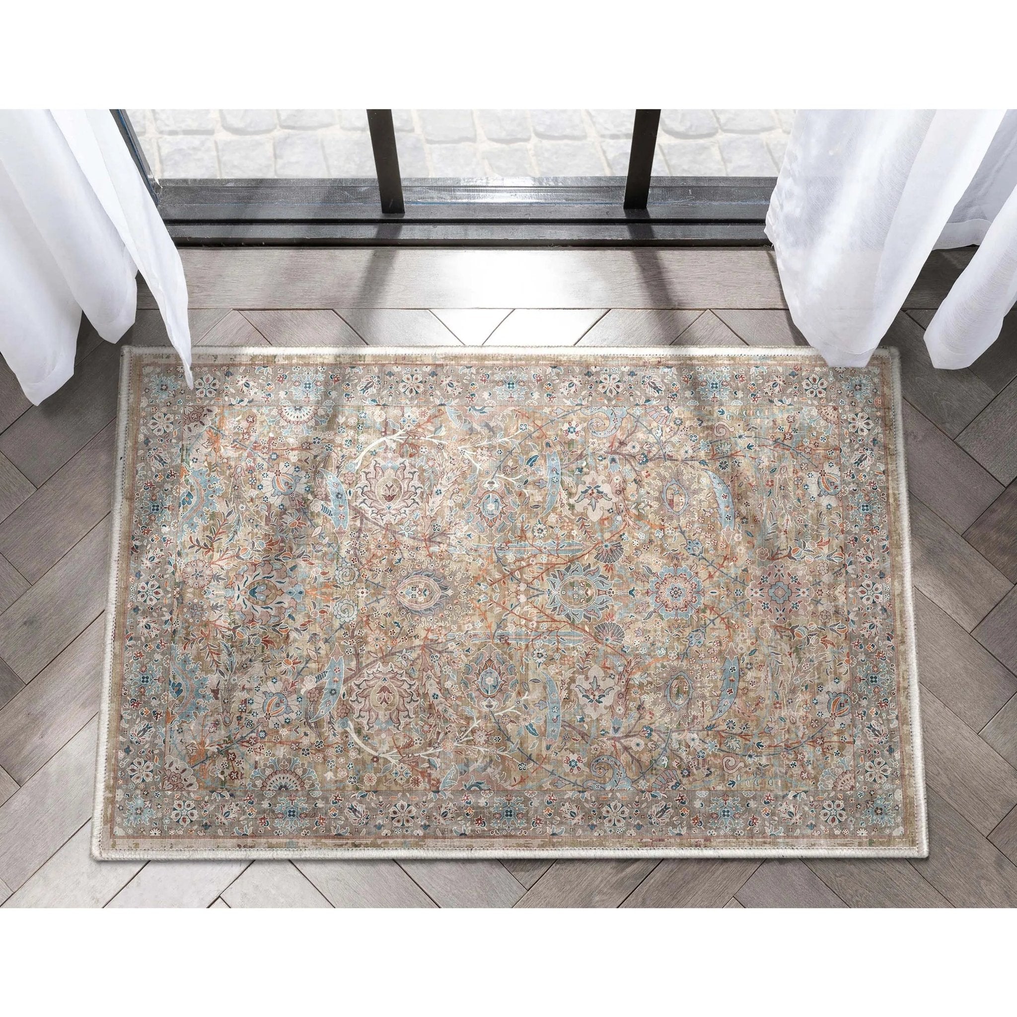 Emilia Vintage Persian Floral Blue Flat-Weave Rug、mySite、gigharbornorthrealestate