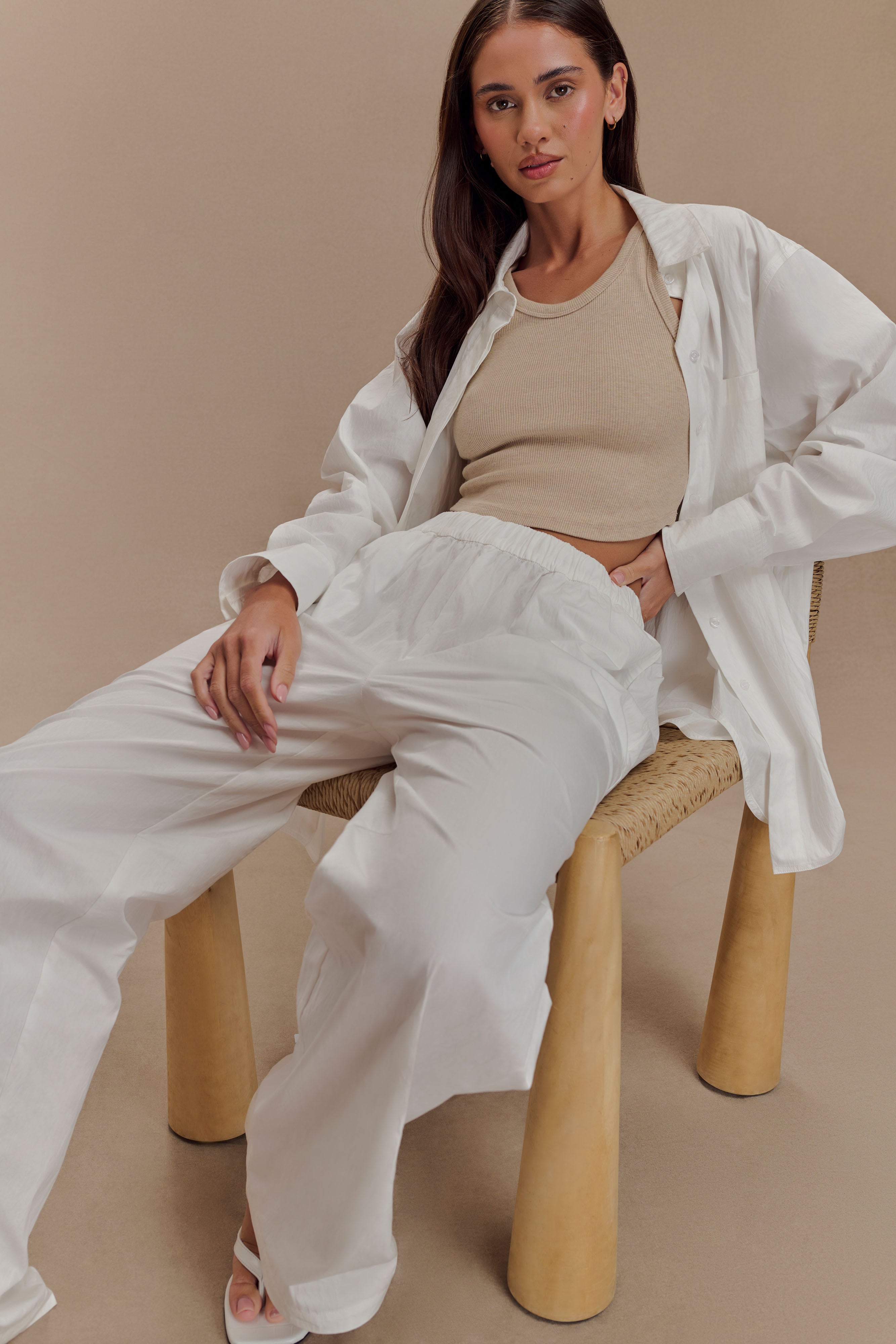 Campbell Cotton Wide Leg Pants - White、mySite、solidvoid