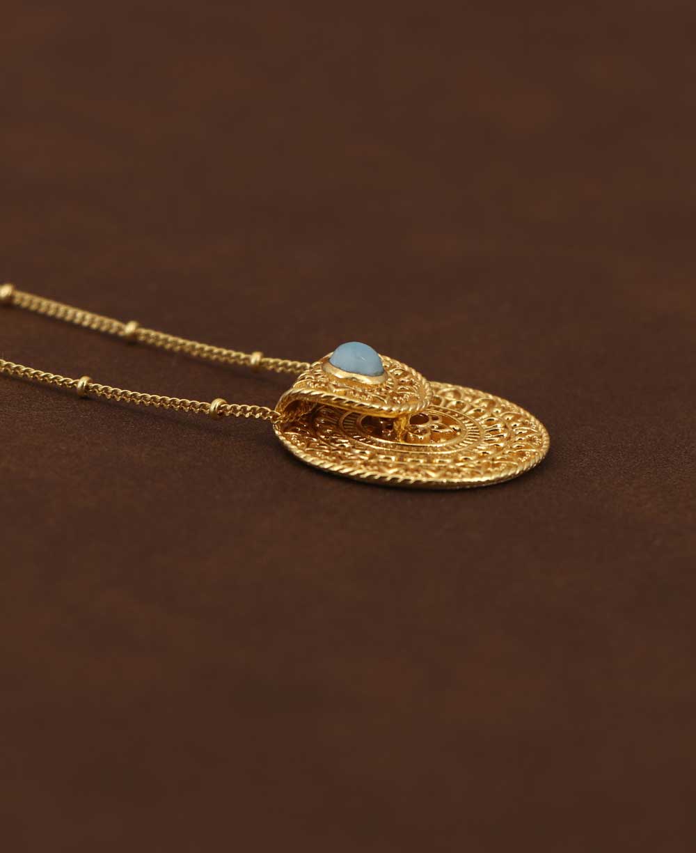 Inspirational Gold Plated Mandala Necklace with Larimar Stone、mySite、topwebapps