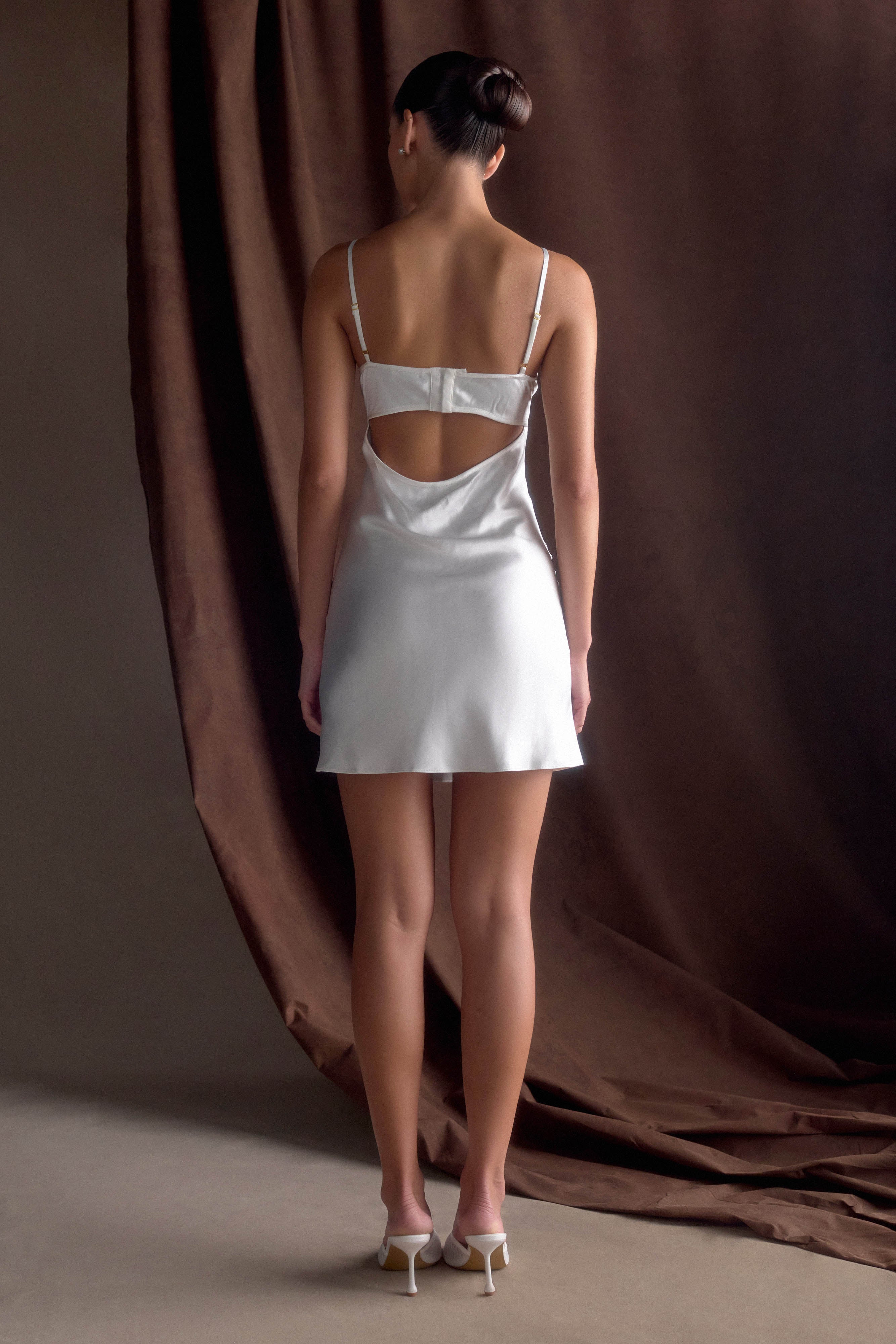 Scarlett Satin Slip Mini Dress - Ivory、mySite、solidvoid