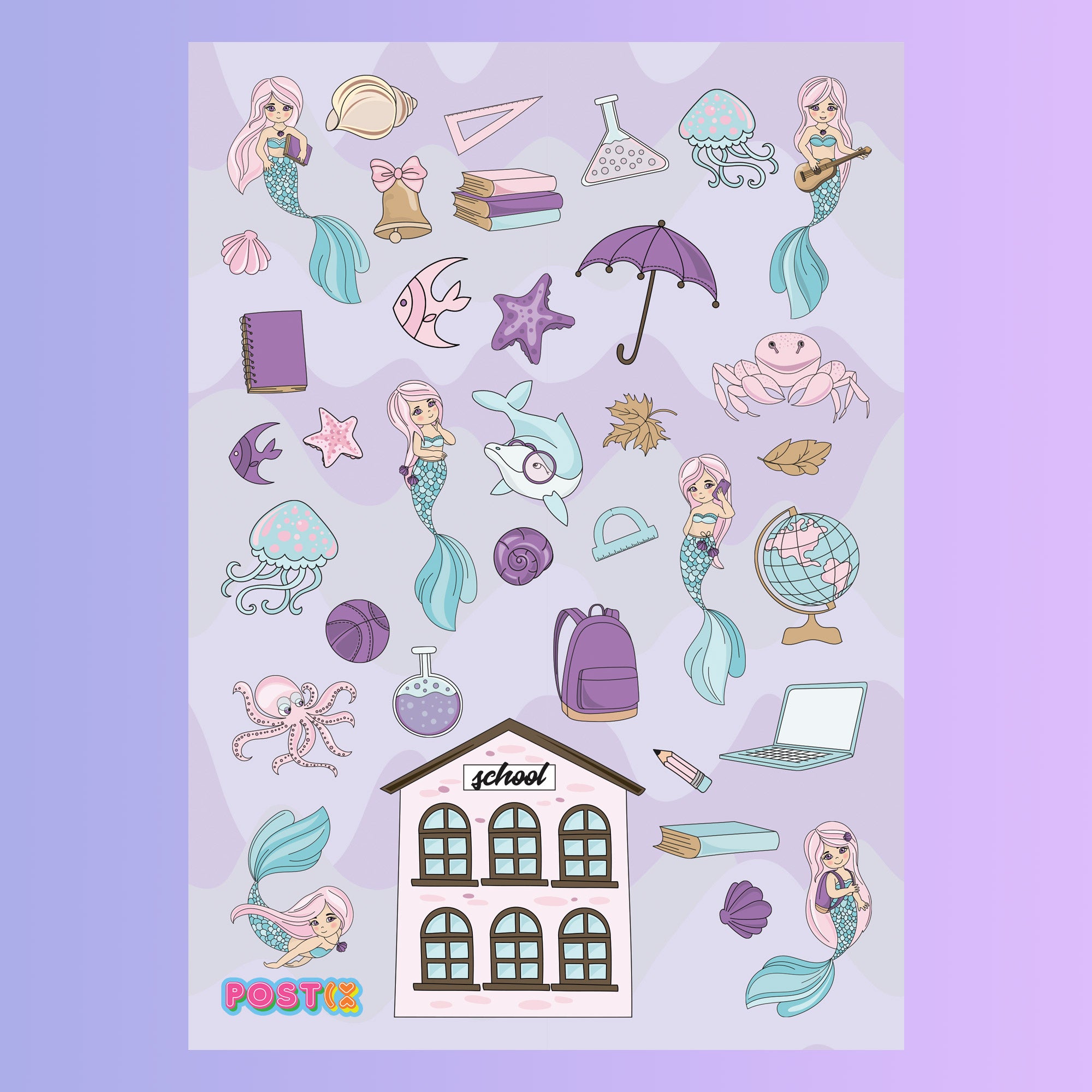  Even Mermaids Go to School Sticker Sheet、mySite、ghnorth
