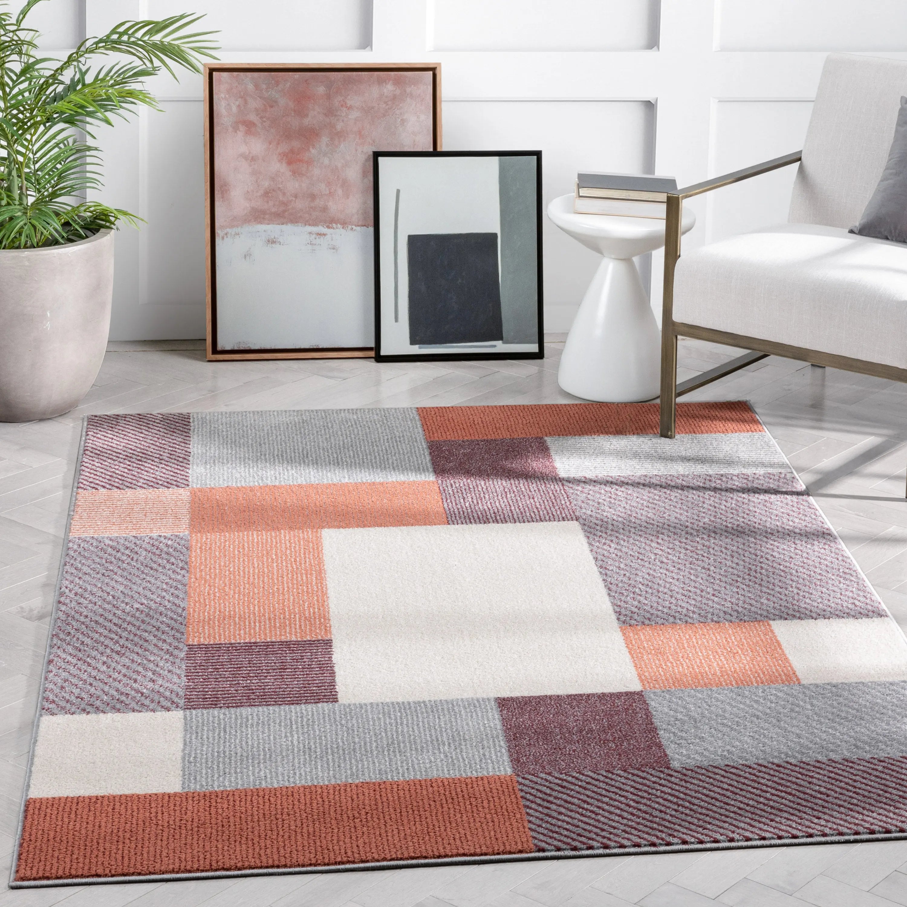 Wilma Modern Geometric Squares Blush Grey Rug、mySite、gigharbornorthrealestate