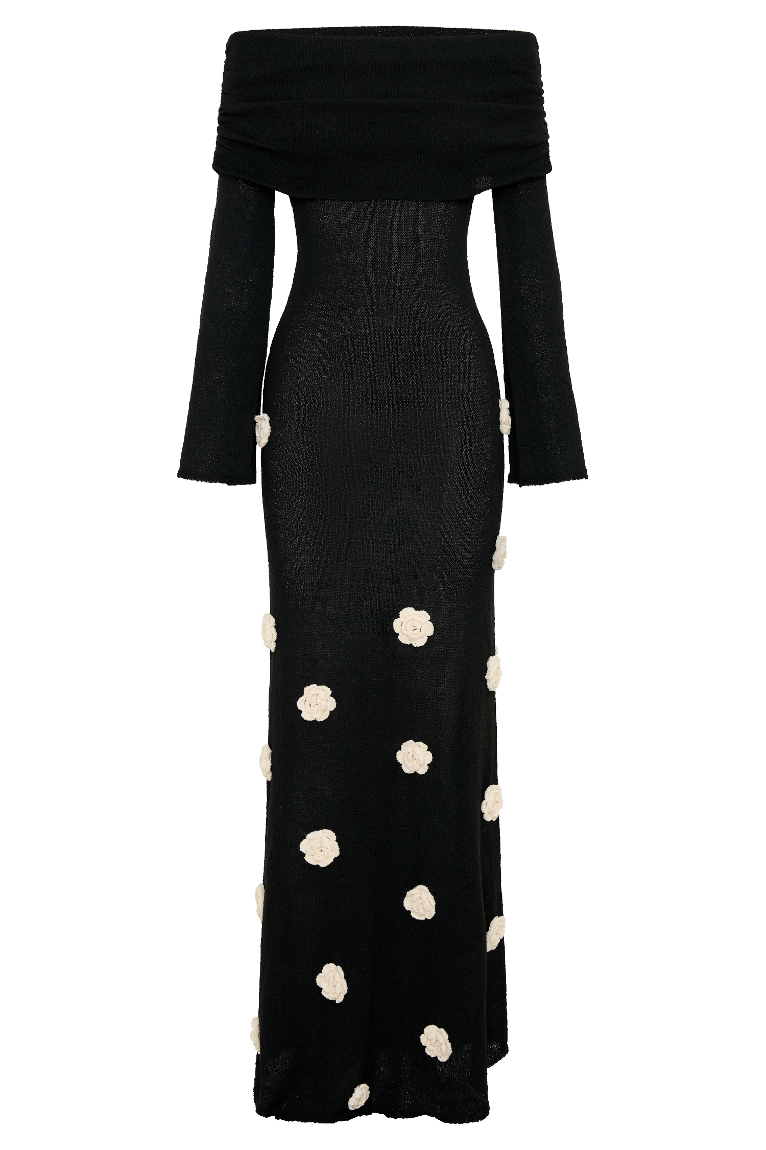 Kiki Off Shoulder Knit Rose Maxi Dress - Black/White、mySite、solidvoid