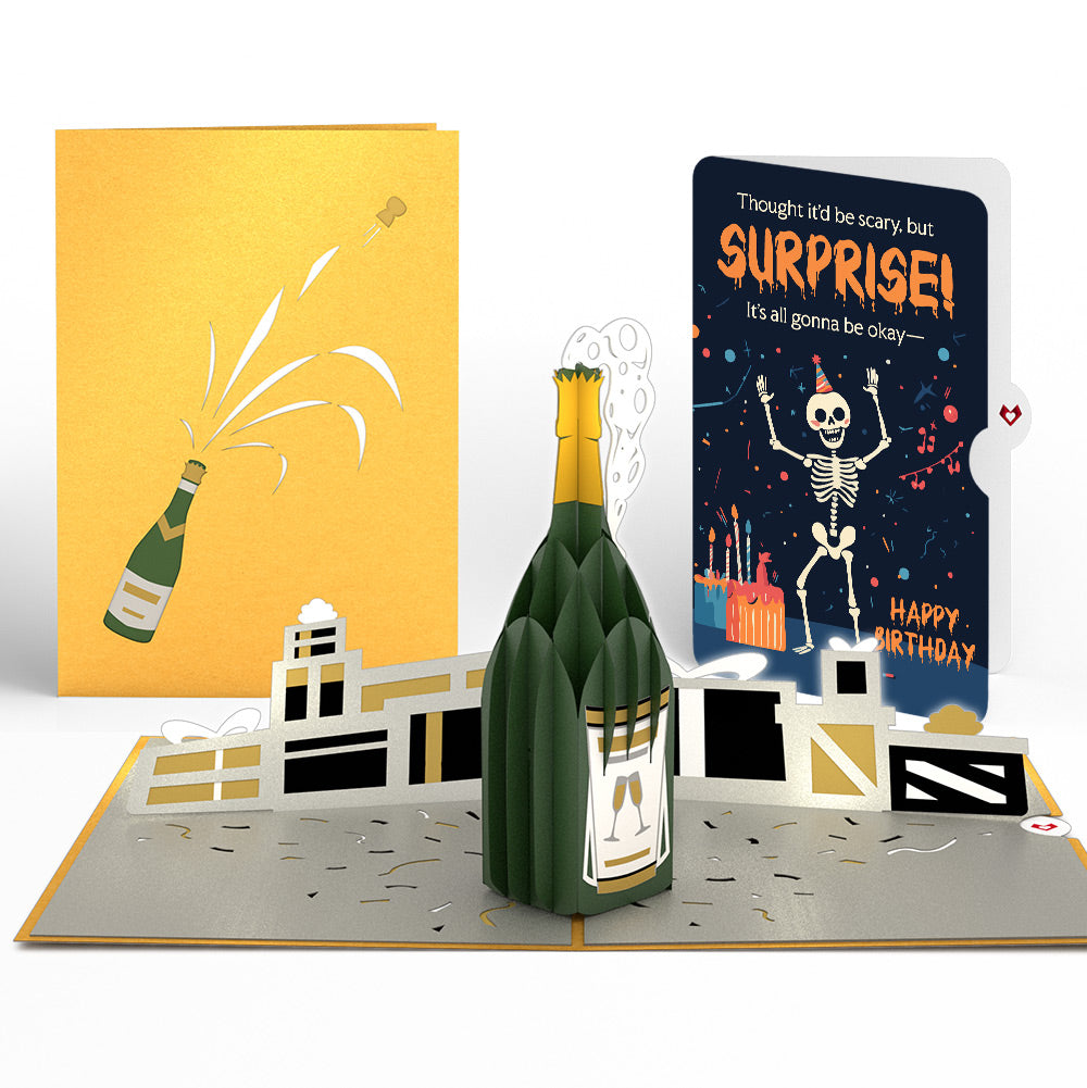 Champagne Celebration Birthday Pop-Up Card and Surprise Skeleton Sentiment Set、mySite、solidvoid