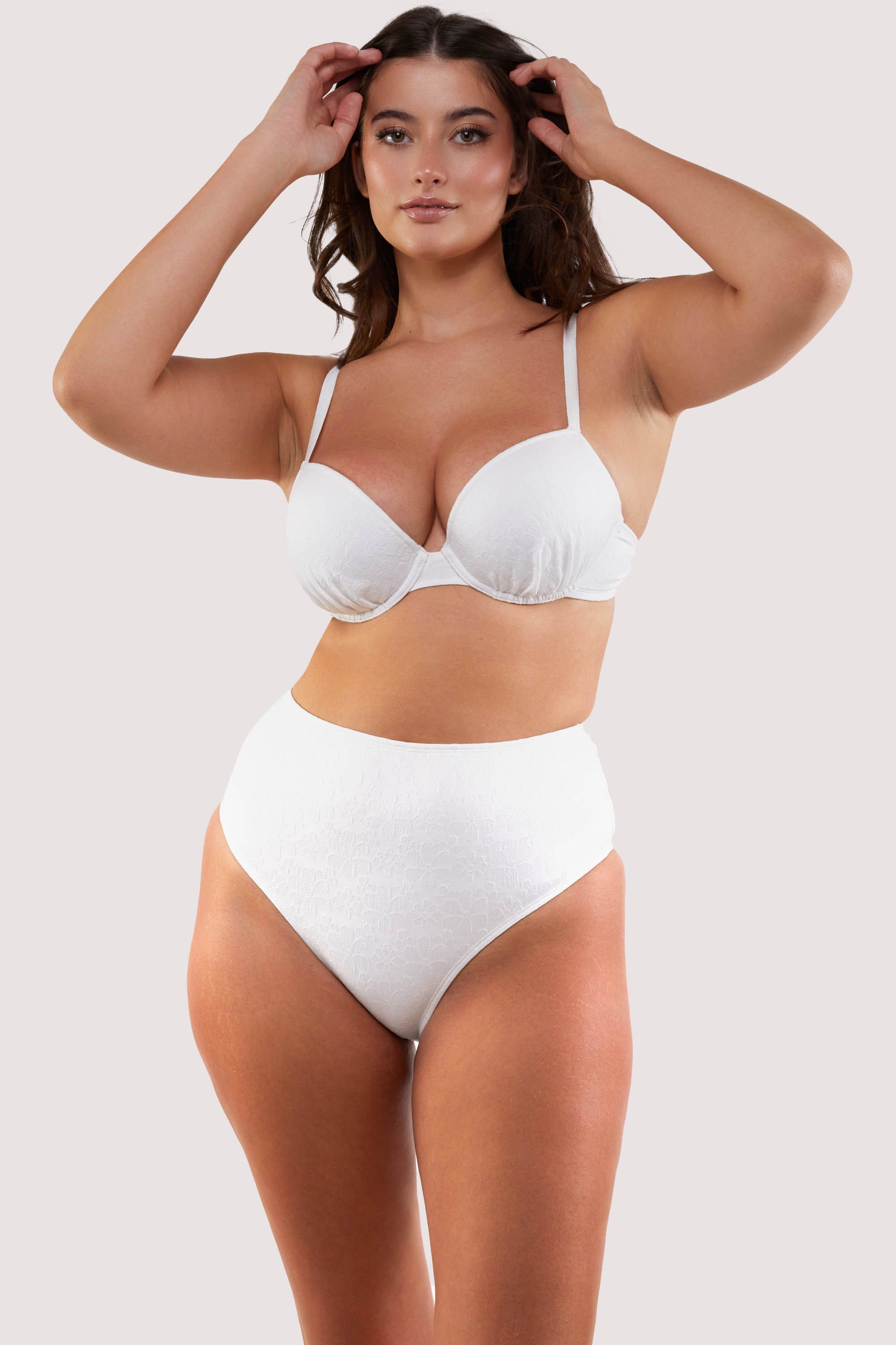 Zoe Mix & Match White Floral Texture High Waisted Bikini Bottom、mySite、bengalsvssteelers