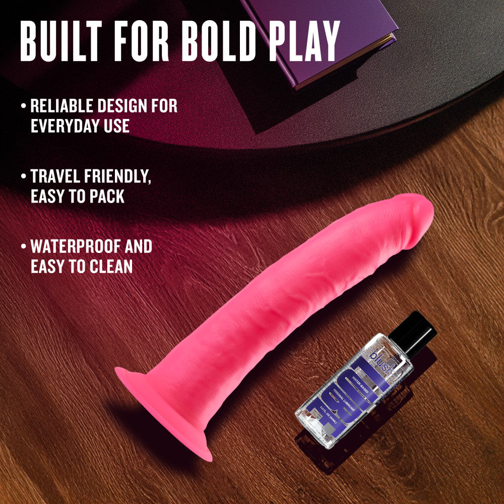 Neo Elite By Blush® | Neon Pink: 7.5-Inch Long Dildo - Made with Purio™ Silicone & SensaFeel® Dual Density Realistic Technology、mySite、bottomscart