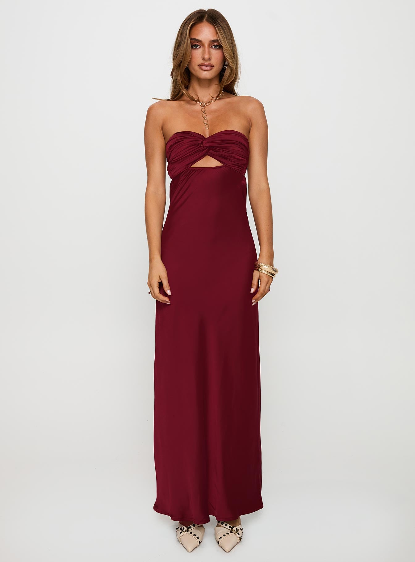 Faviola Strapless Maxi Dress Burgundy、mySite、solidvoid