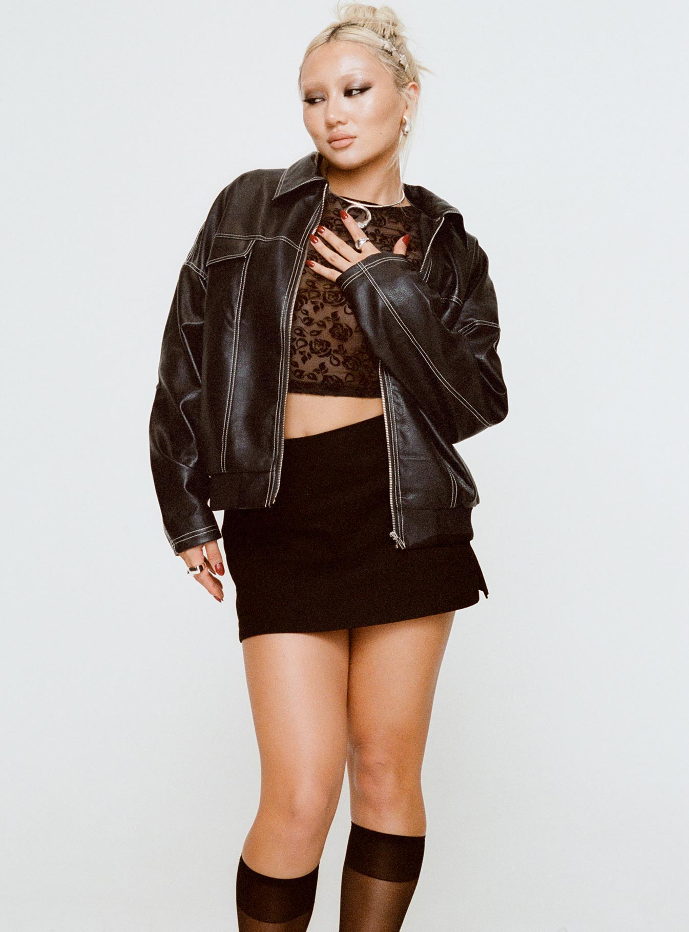 Kingsley Contrast Stitch Pu Jacket Black、mySite、solidvoid