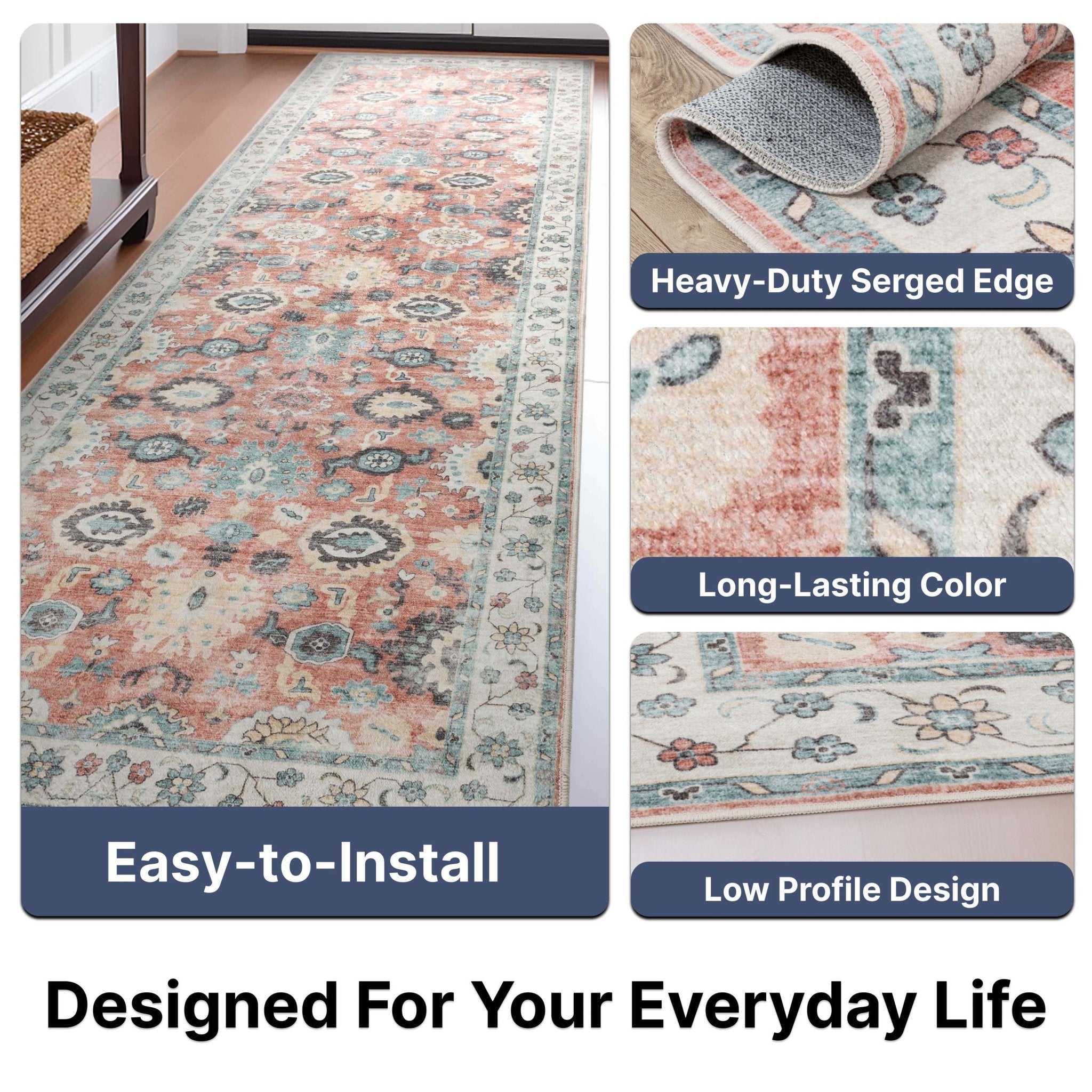 Elle Basics Gala Oriental Easy-Clean Washable Rug by Well Woven - Durable, Non-Slip, Low-Profile Design for Home Comfort、mySite、gigharbornorthrealestate