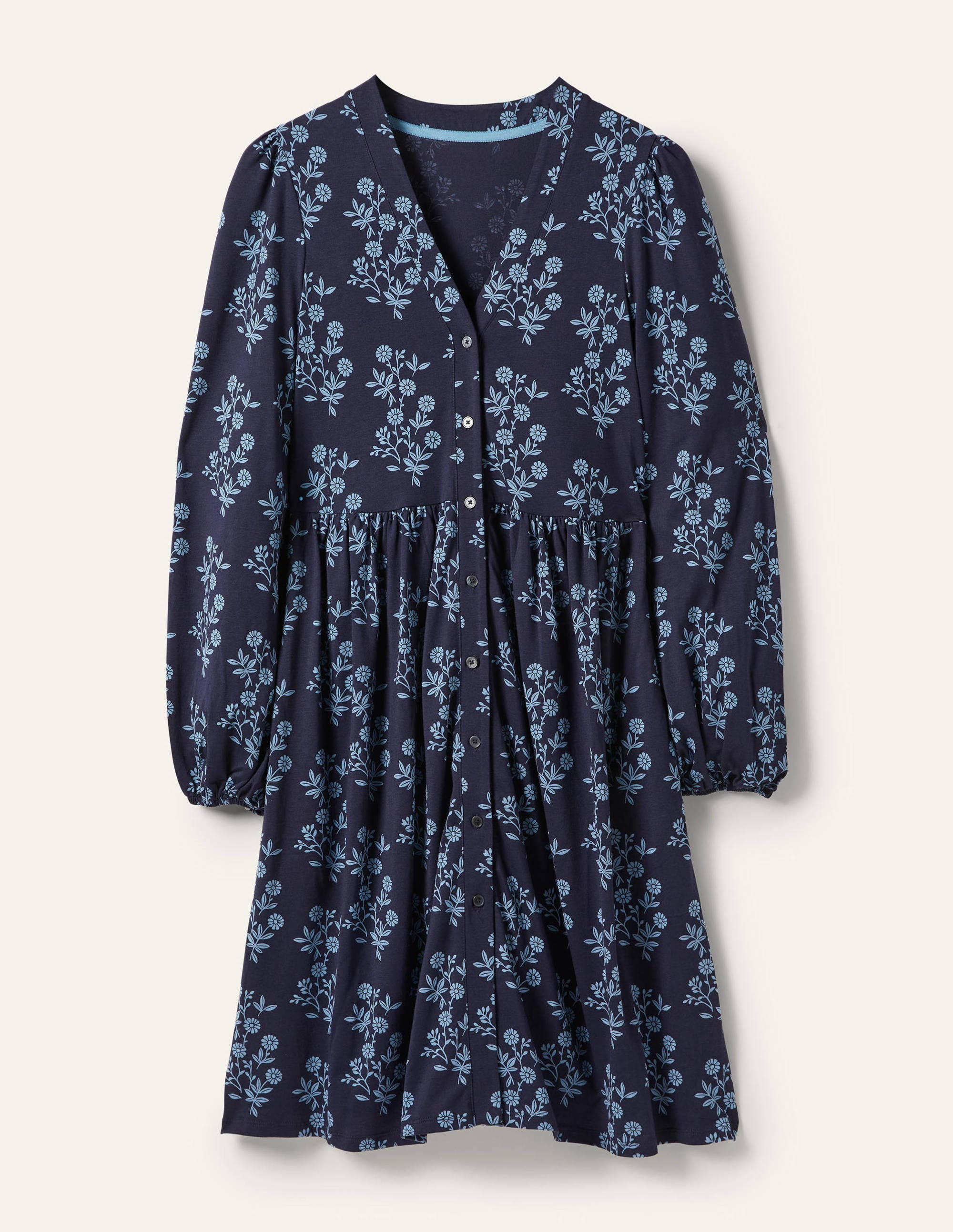  Button Through Jersey Dress-French Navy, Leafy Cluster、mySite、ashleygrahame