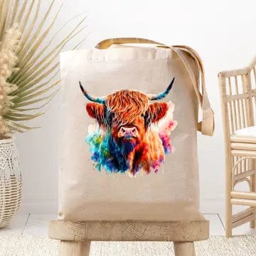 Highland Cow Canvas Tote Bag Made in the USA、mySite、g9winljtr