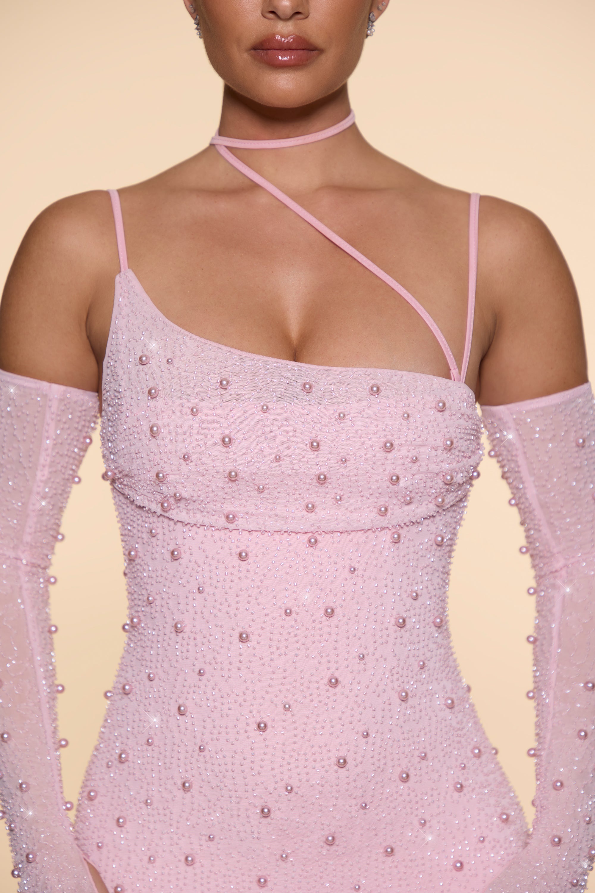 Embellished Asymmetric Corset Mini Dress in Blush、mySite、solidvoid