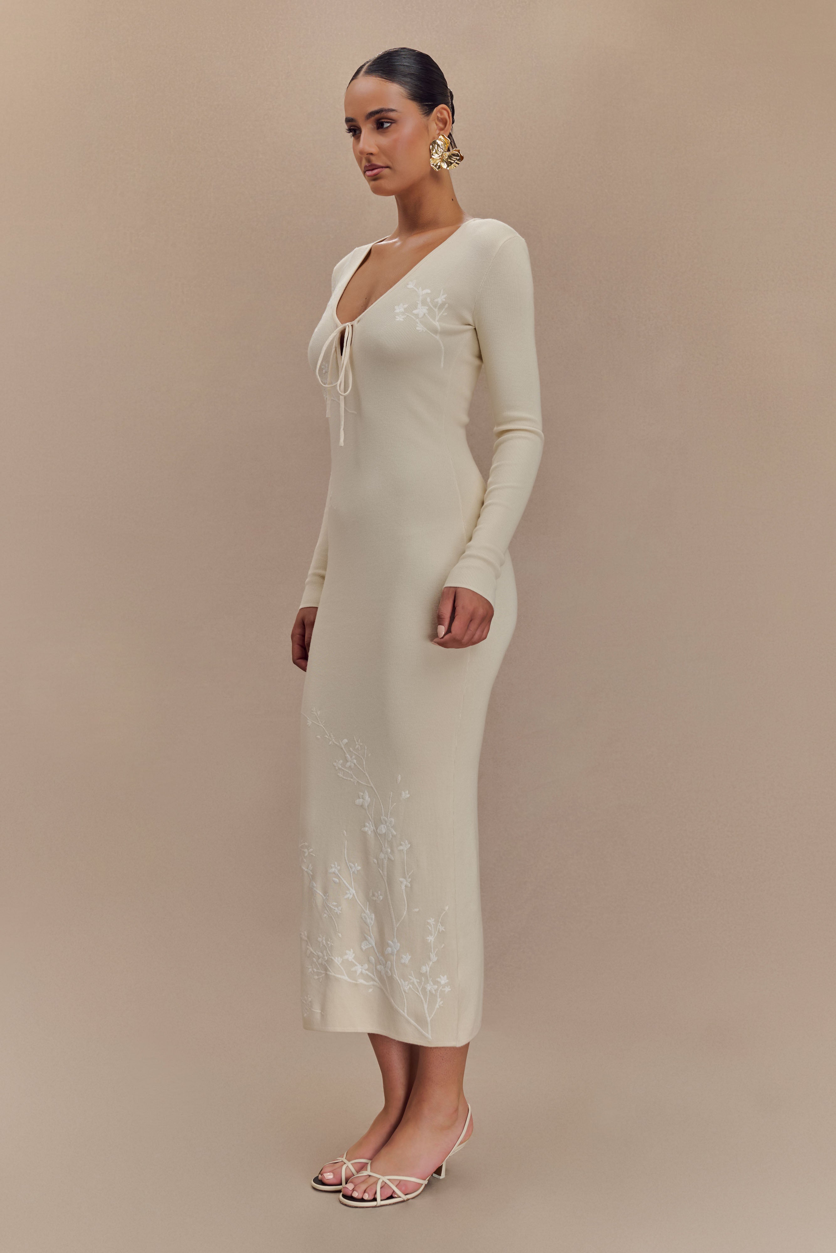 Mckenna Embroidered Knit Midi Dress - Cream And Ivory、mySite、solidvoid