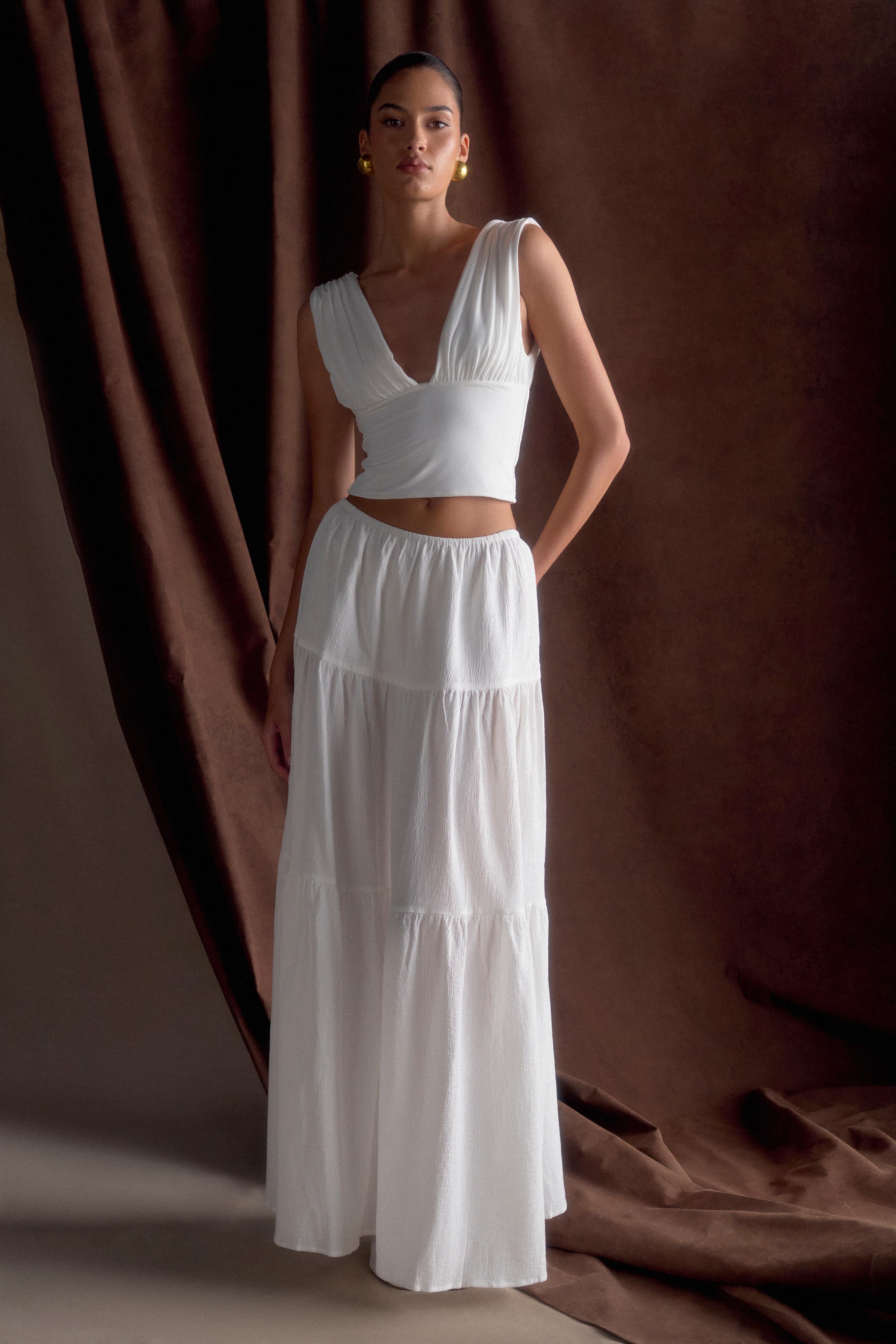 Jacinda Cotton Maxi Skirt - White、mySite、solidvoid