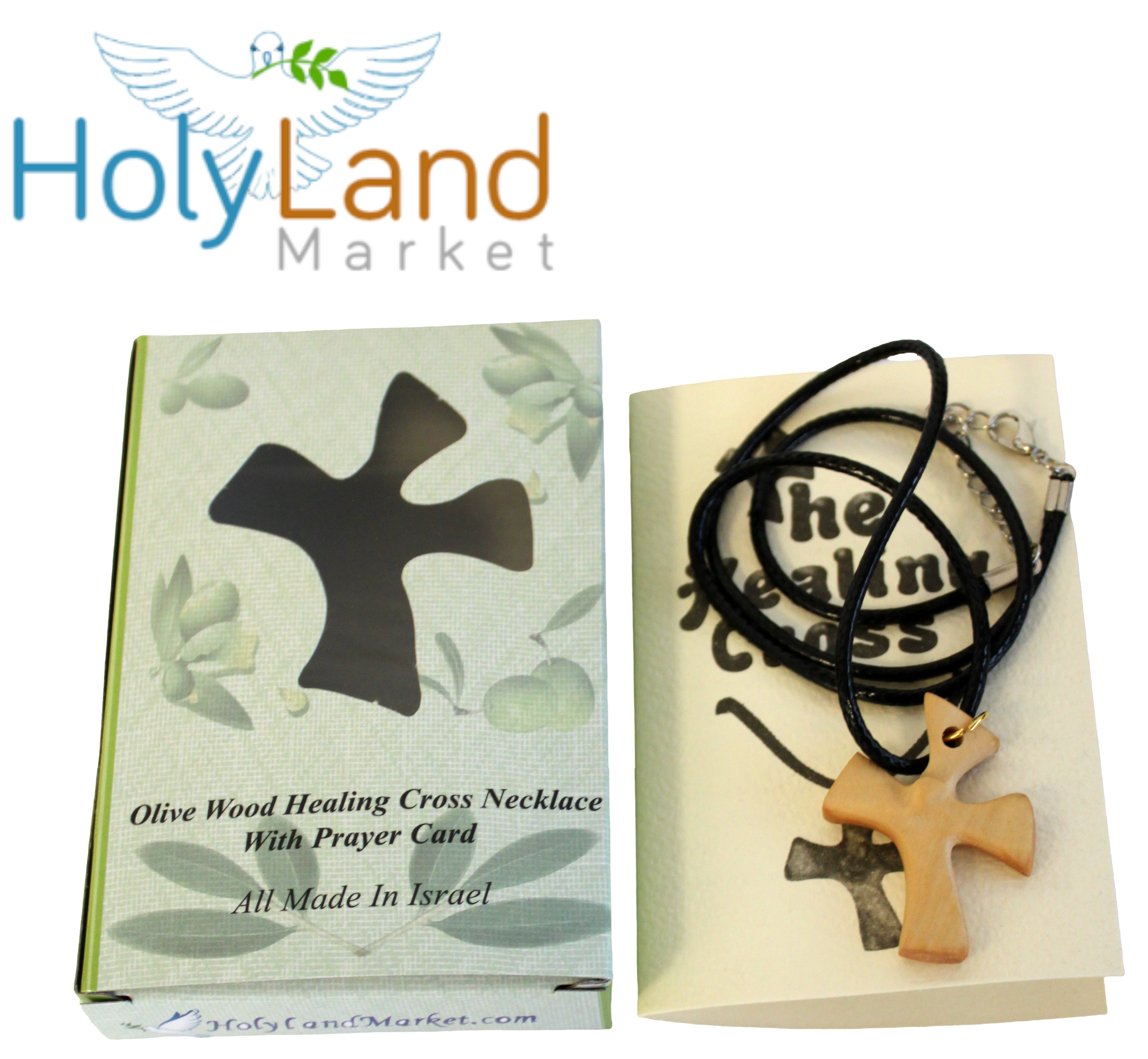  Olive wood Healing Cross Necklace - with Prayers (1.6 x 1.2 inches) Expandable Leather Necklace、mySite、elrpsem3k