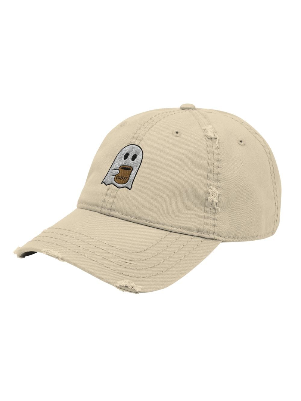 Coffee Ghost Embroidered Distressed Dad Hat、mySite、camillekostekn