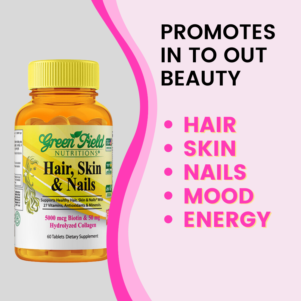 Greenfield Nutritions - Halal Hair, Skin and Nails Multivitamin with 5000 mcg Halal Biotin and 50 mg Halal Collagen, 60 Coated tablets、mySite、topwebapps