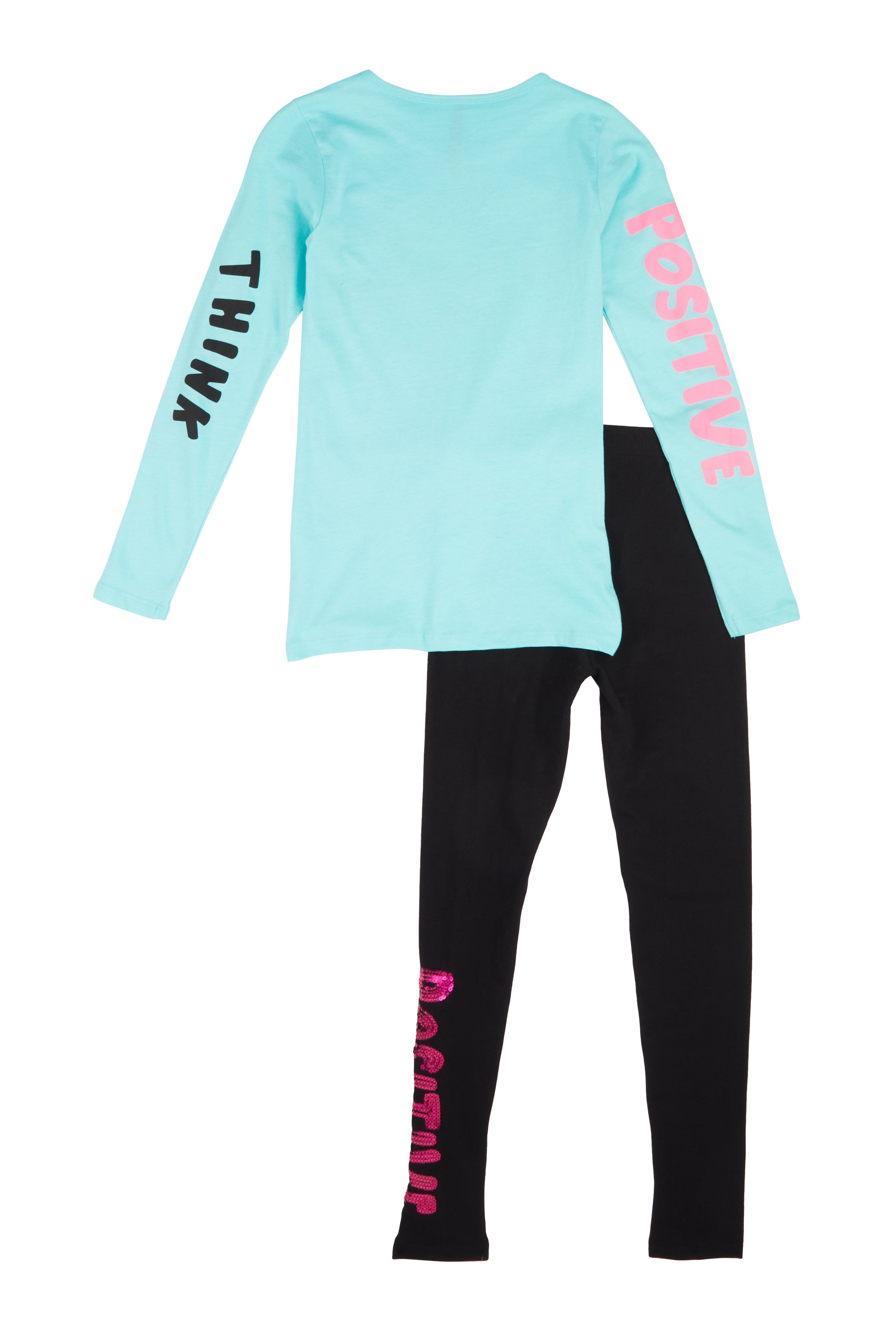 Girls Think Positive Sequin Graphic Tee and Leggings、mySite、camillekostekn