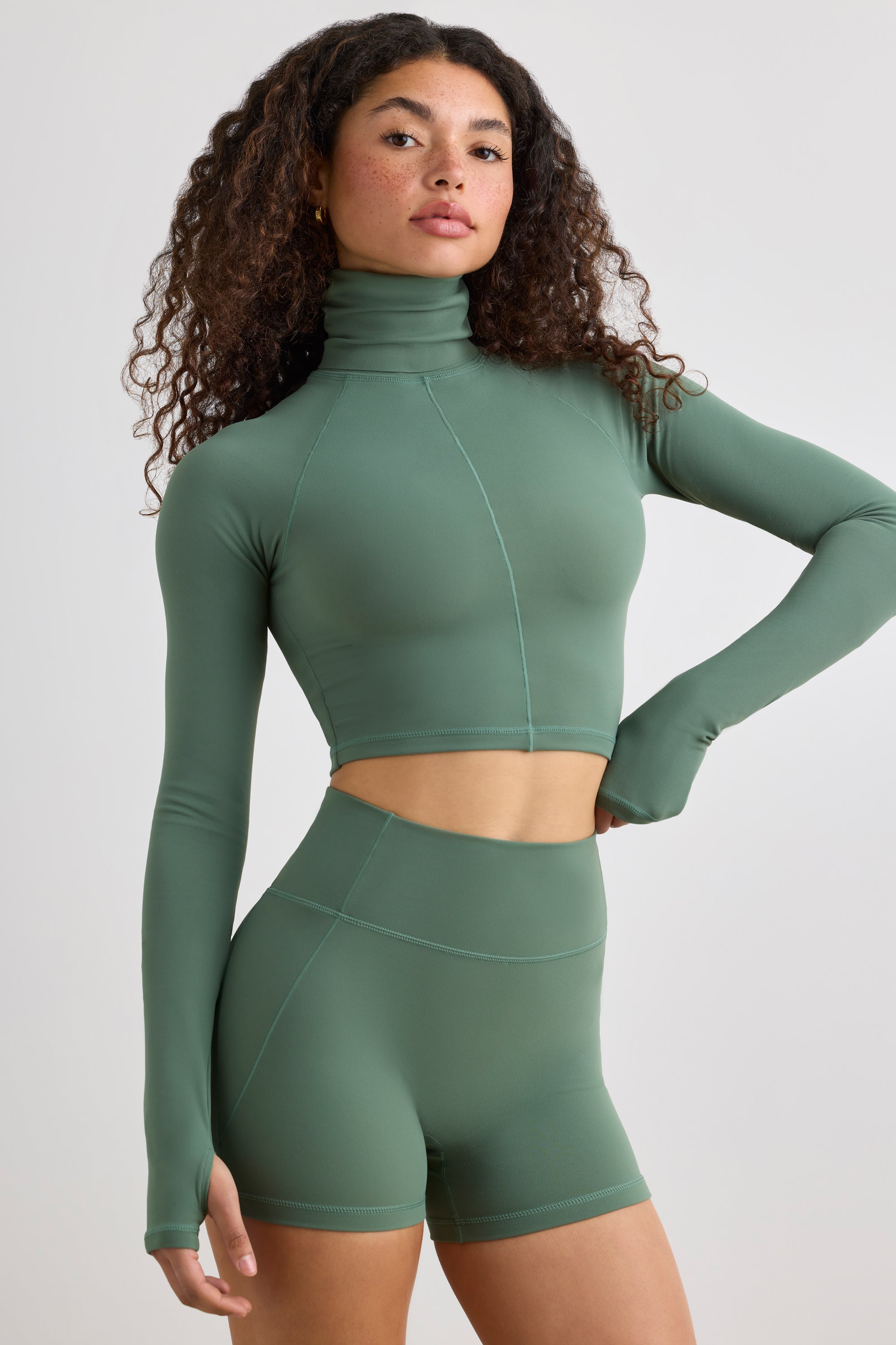 Soft Active High Waist Mini Shorts in Khaki、mySite、solidvoid