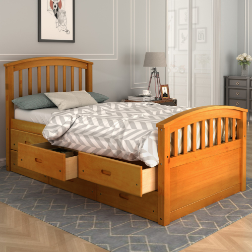 Orisfur. Twin Size Platform Storage Bed Solid Wood Bed with 6 Drawers、、casual