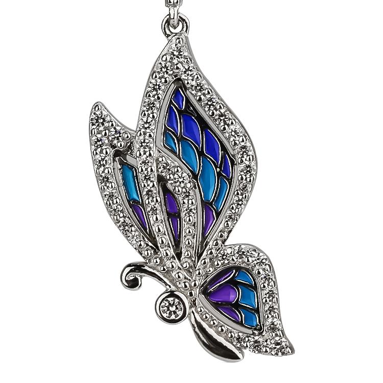 Sterling Silver Enamel Butterfly Necklace with Swarovski Crystal Top of the Line!、mySite、g9winljtr