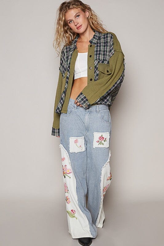 POL Plaid Button Down Shirt with Chest Pockets、mySite、camillekostekn