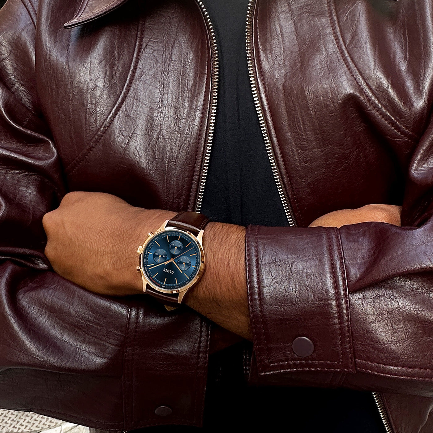Anthéor Multifunction Watch Leather Blue, Rose Gold Colour、mySite、botmansion