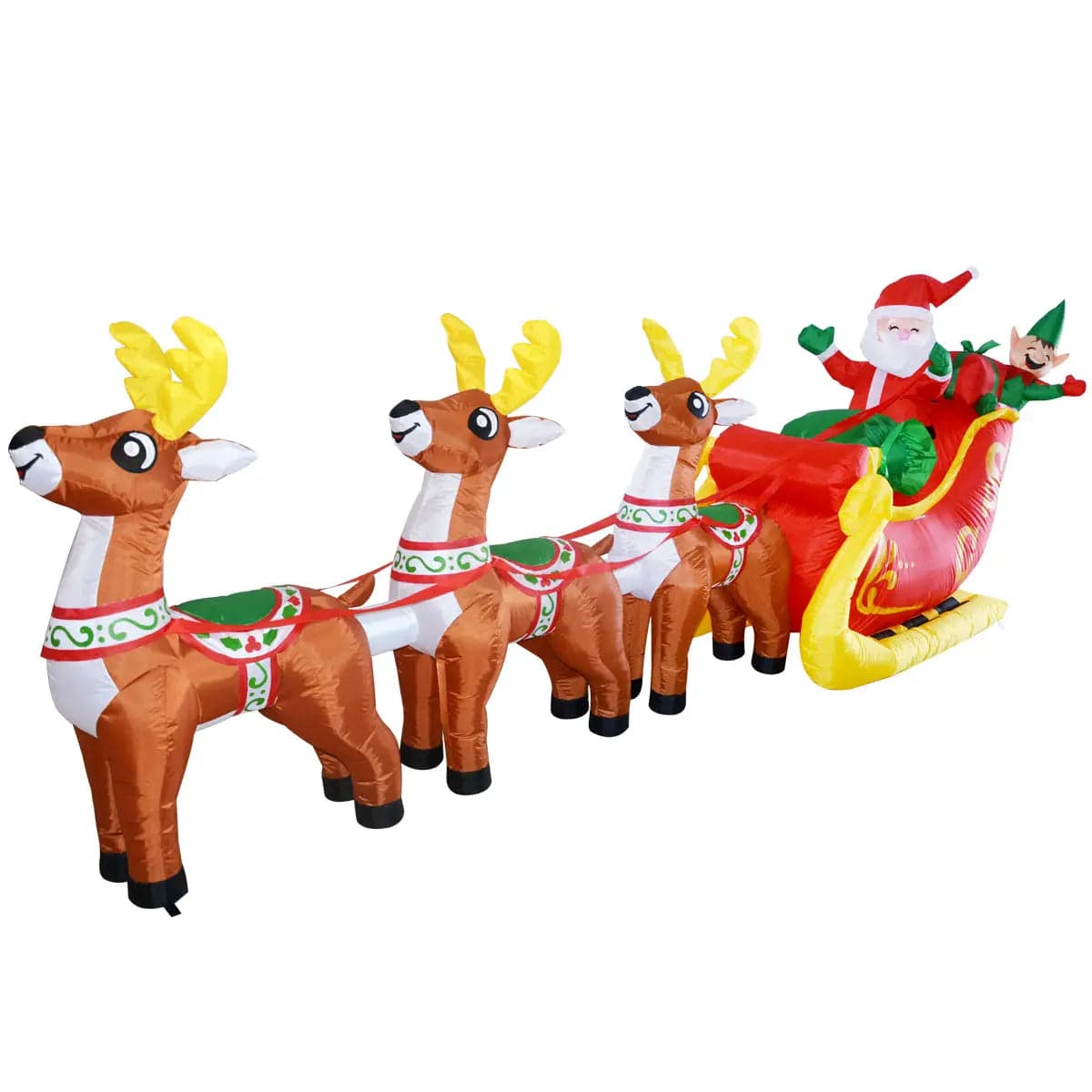 Santa Reindeer Sleigh 12 ft Christmas Inflatable Outdoor/Indoor Decoration with Built-in LED Lights、mySite、g9winljtr