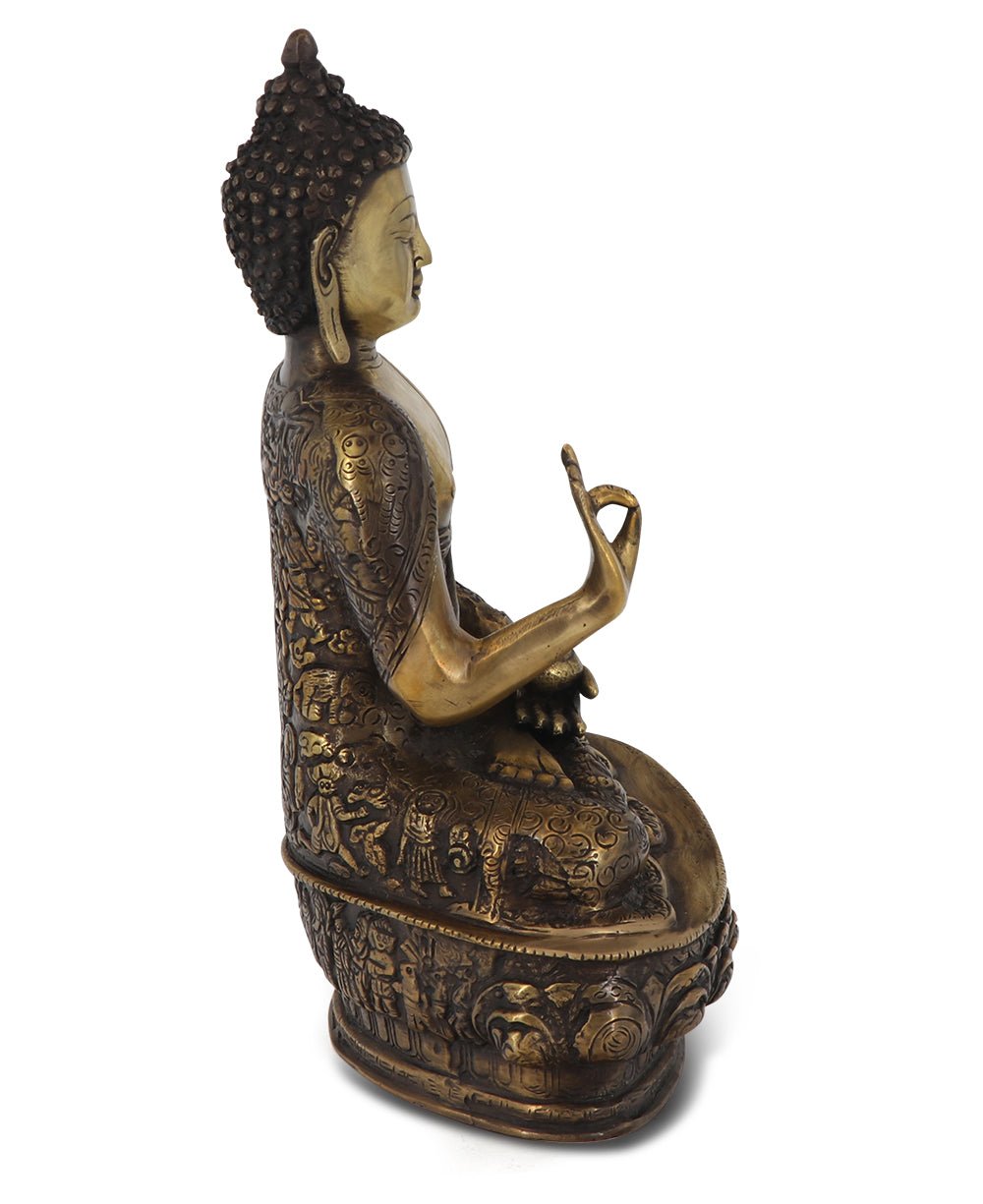 Intricate Life of Buddha Brass Statue, 12 Inches High、mySite、topwebapps