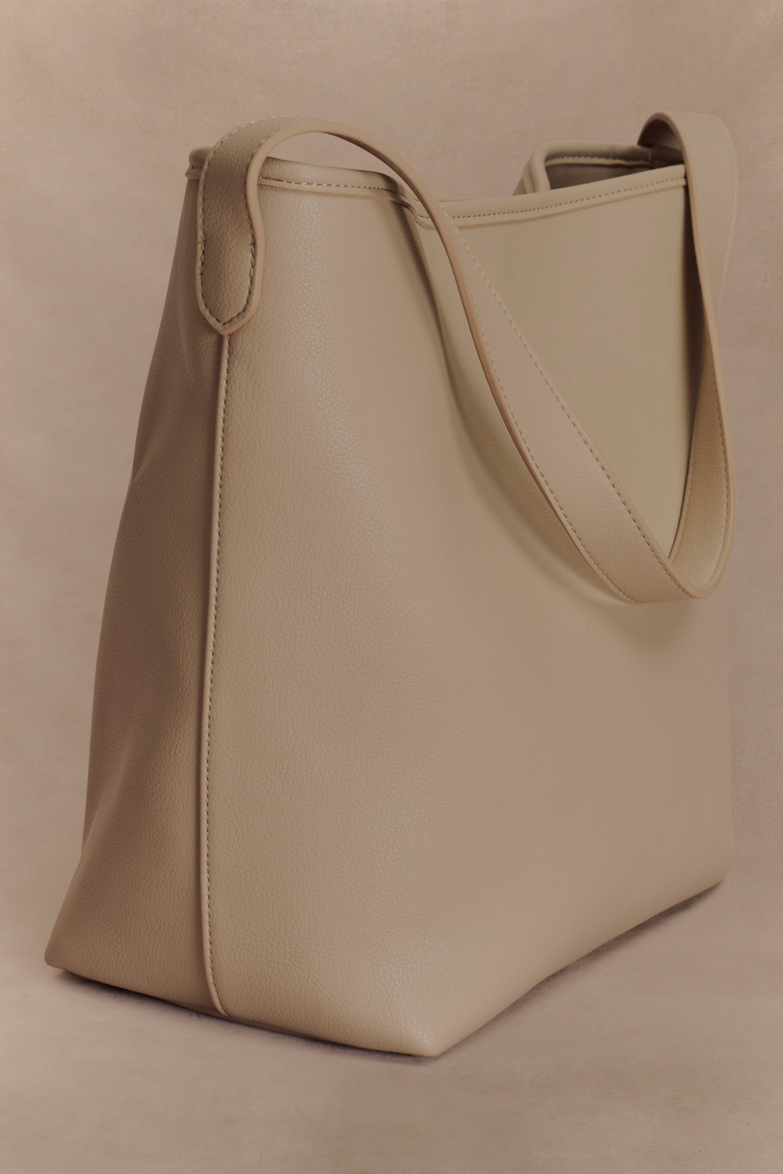 Winnie Relaxed Faux Leather Tote Bag - Neutral、mySite、solidvoid