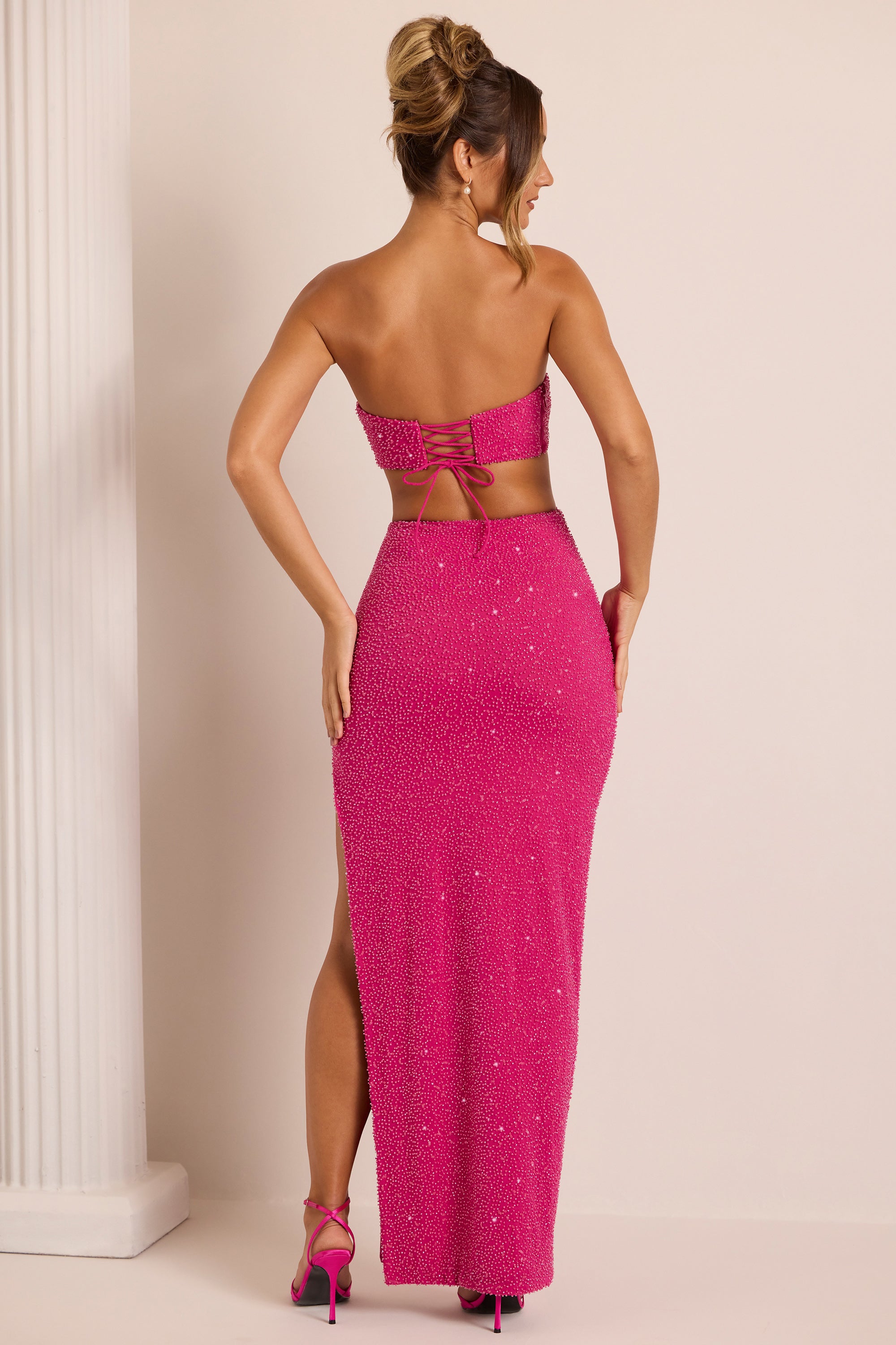 Embellished Cut Out Maxi Dress in Fuchsia、mySite、solidvoid