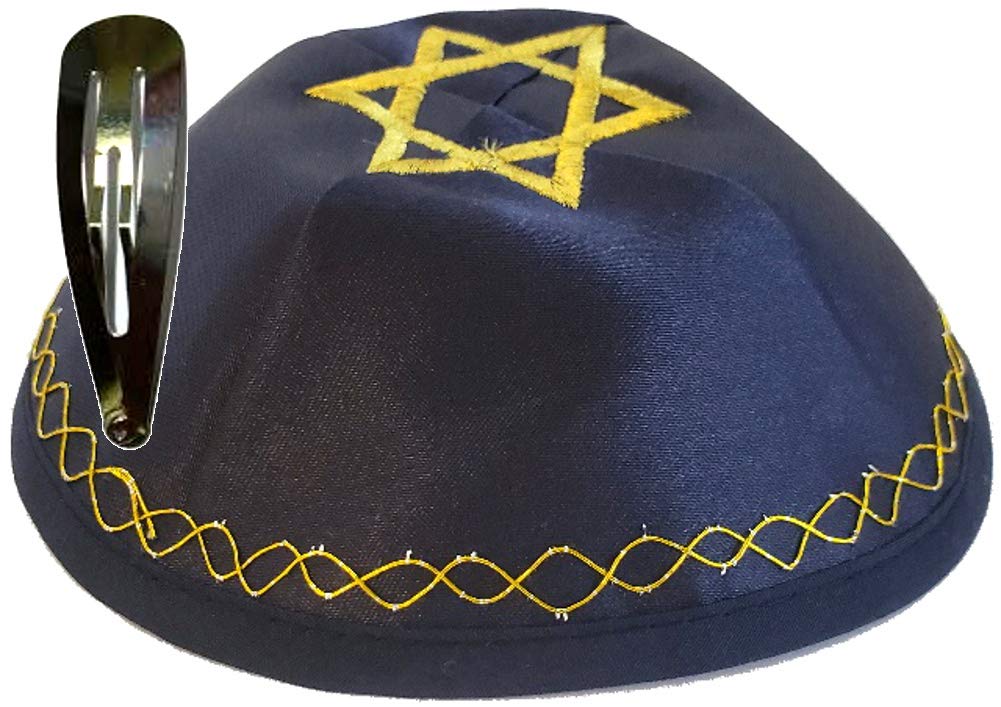  Holy Land Market Jewish Kippah Yarmulke with Star of David Embroidered Satin (Blue with Golden Knitting)、mySite、elrpsem3k