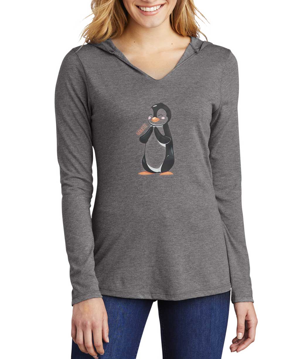 Namaste Penguin Long Sleeve Lightweight Hooded Tee、mySite、topwebapps