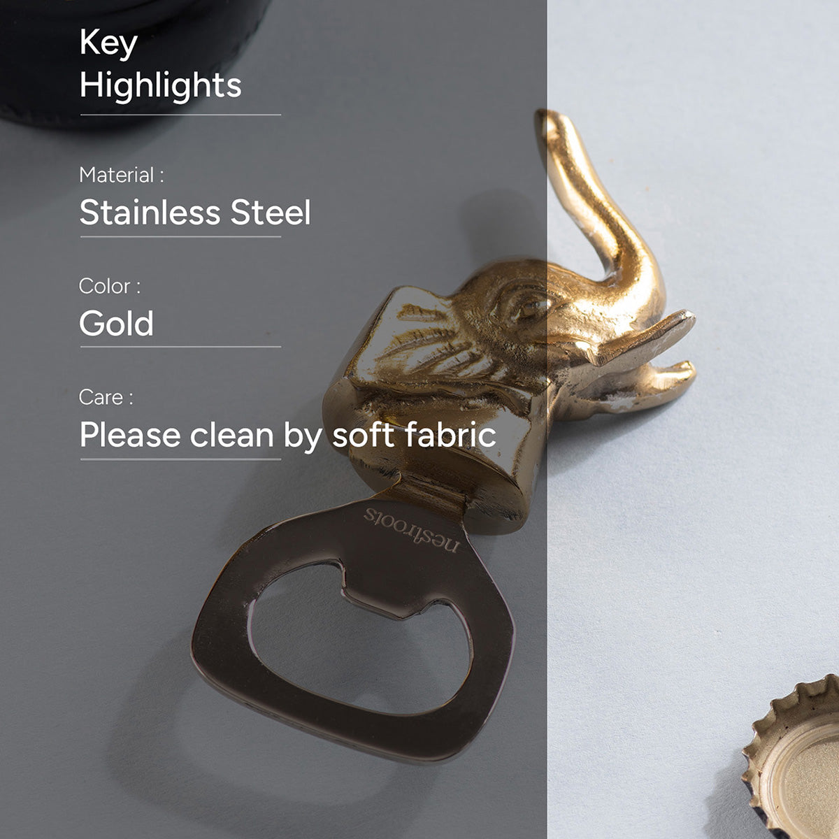 Stainless Steel Bottle Opener | Elephant Shape | Gold、mySite、camillekostekn