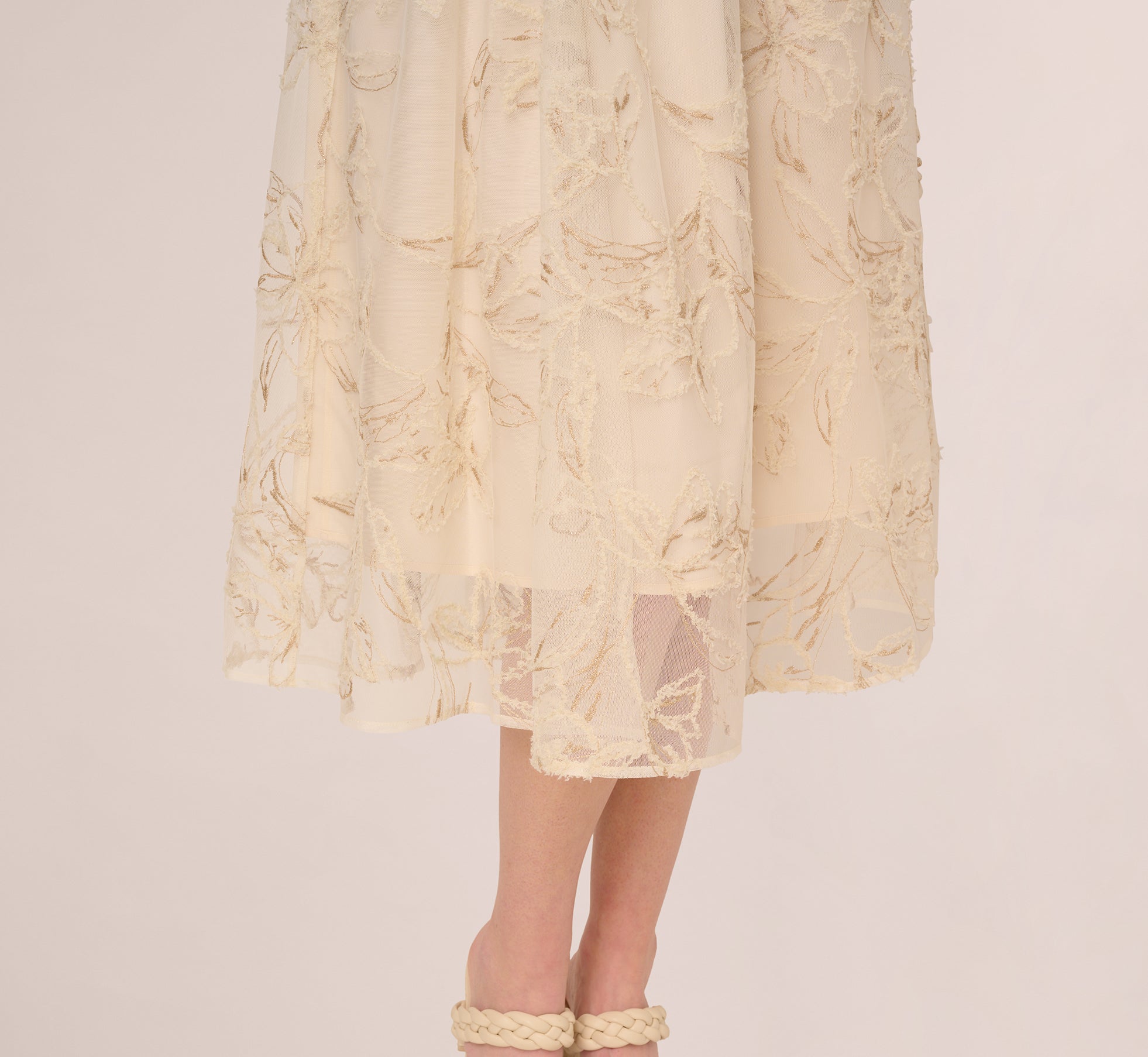 Floral Mesh Overlay A Line Midi Skirt In Ivory、mySite、solidvoid