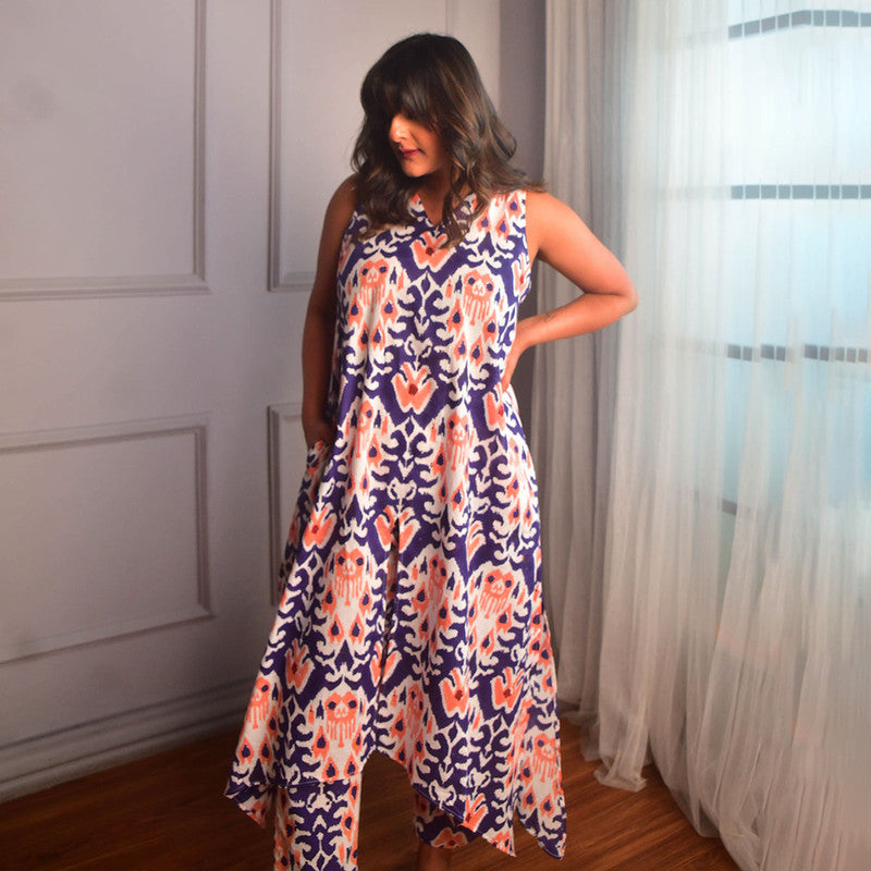 Cotton Kurta Set For Women | V Neck | Block Print | Blue、mySite、camillekostekn