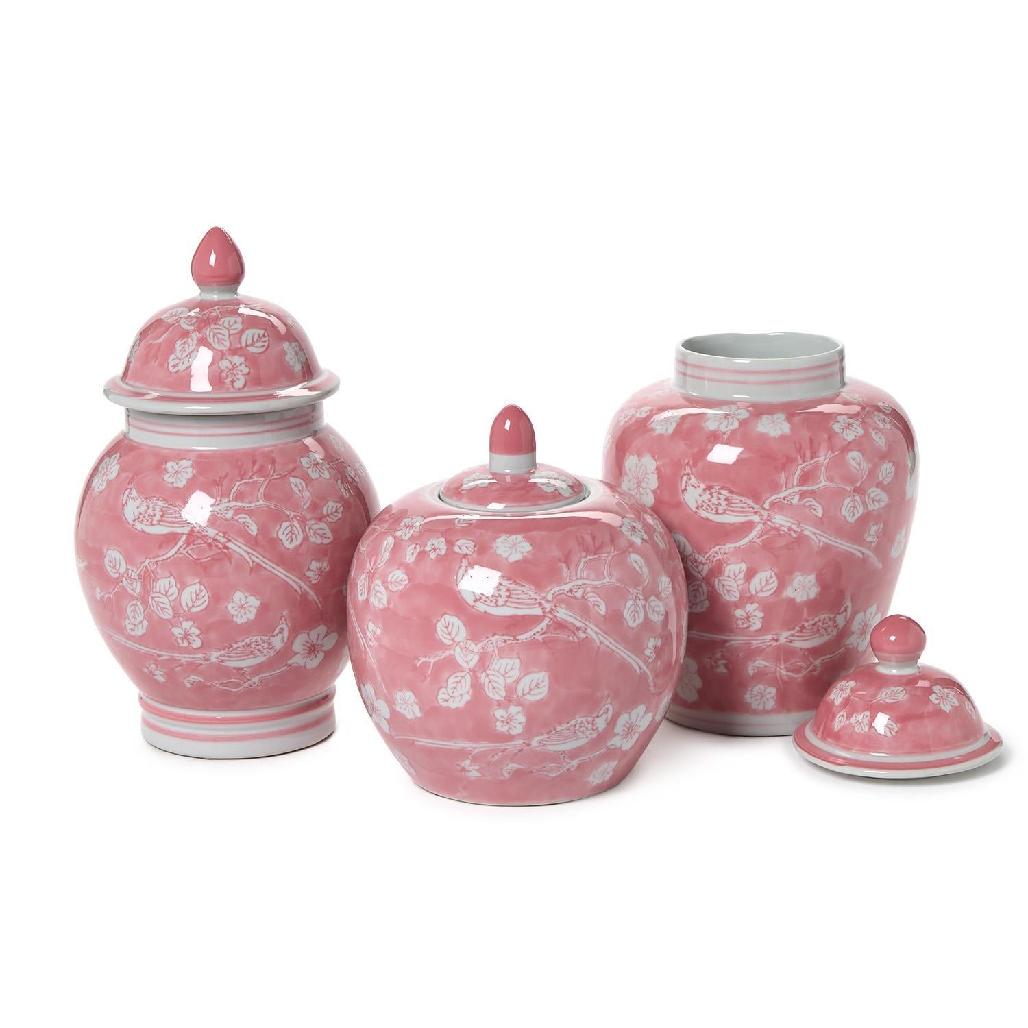  Hand-Painted Pink Chinoiserie Covered Jars Set Of 3、mySite、elrpsem3k
