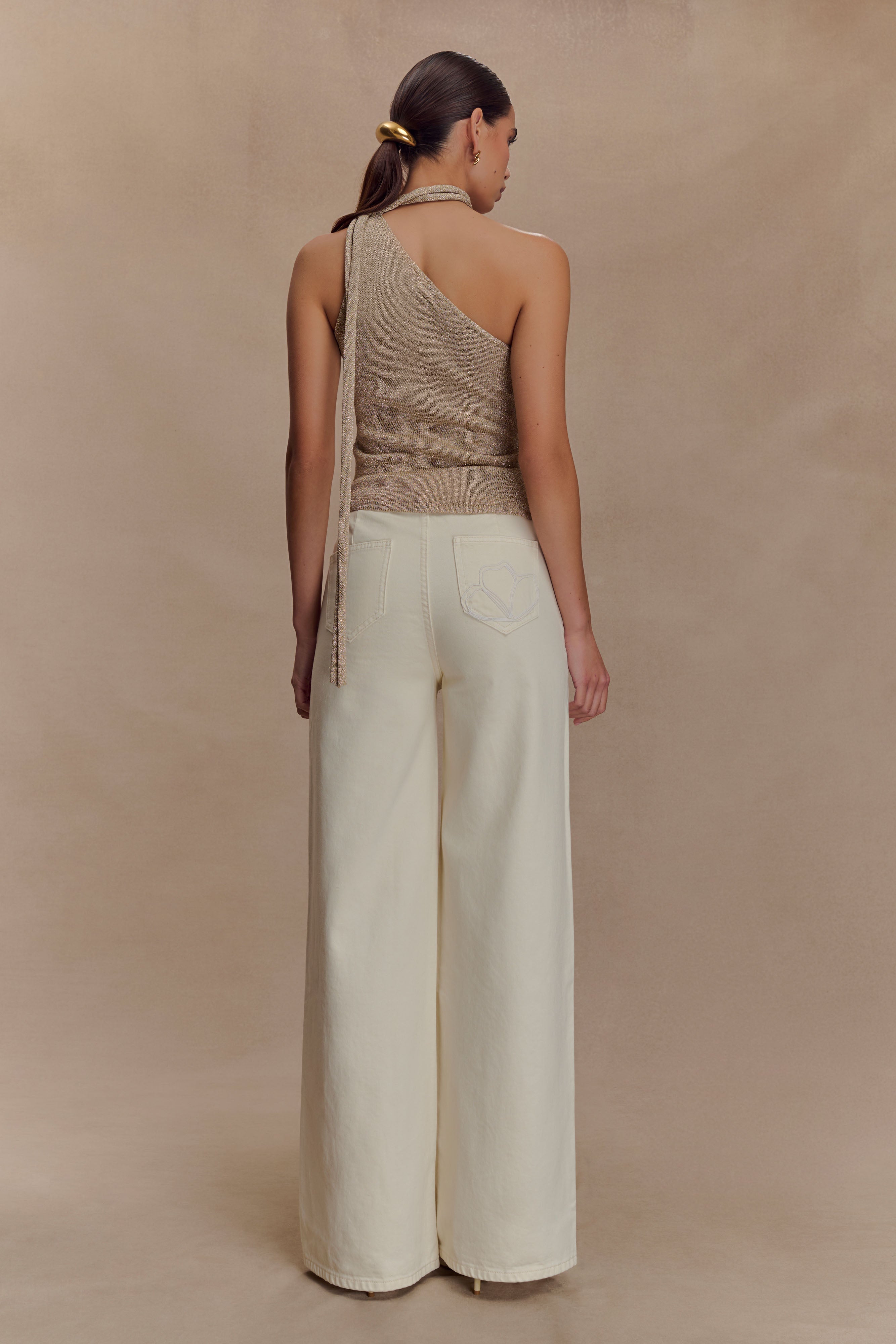 Leone One Shoulder Metallic Knit Top - Gold、mySite、solidvoid