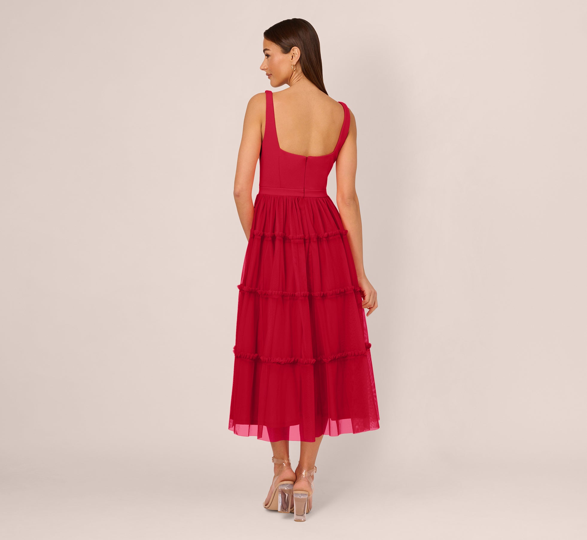 Sleeveless Midi Dress With Square Neck And Tiered Skirt In Matador Red、mySite、solidvoid