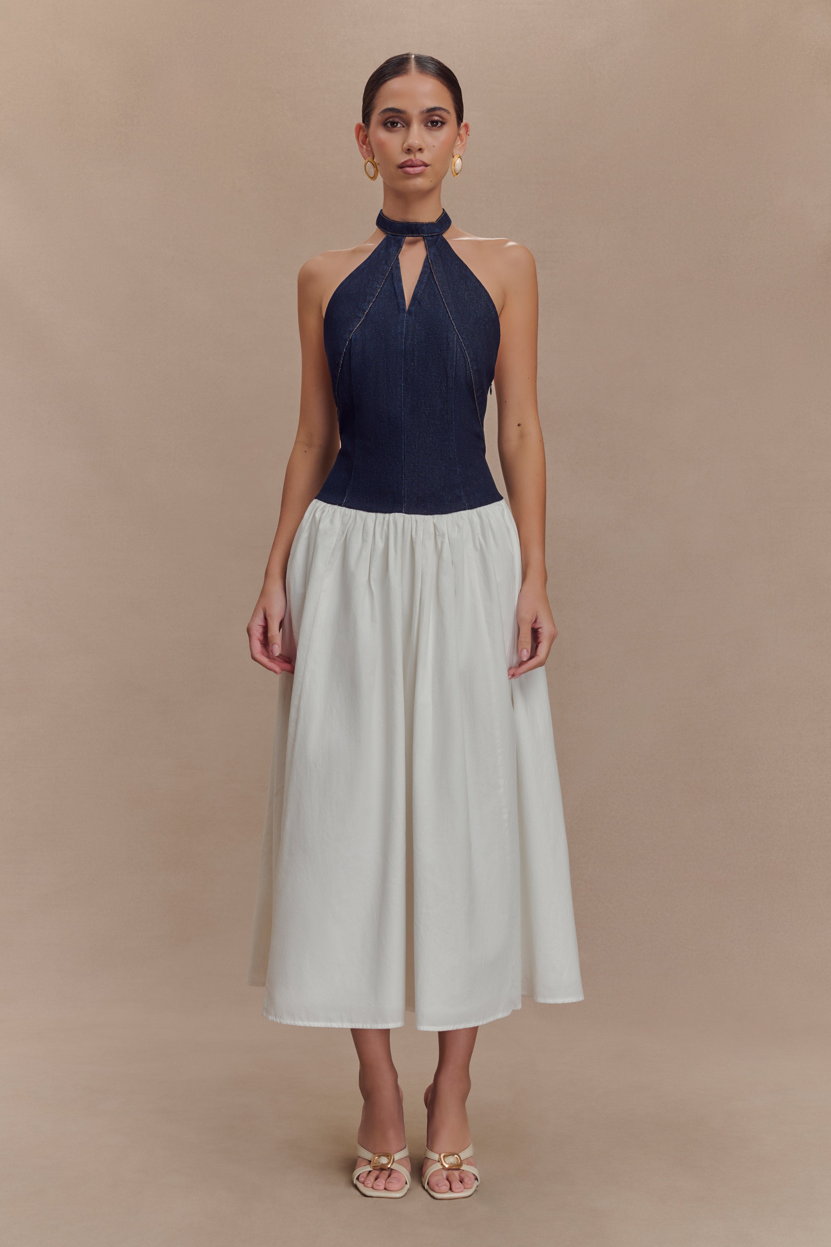 Ashwin Denim Cotton Midi Dress - Indigo Blue、mySite、solidvoid